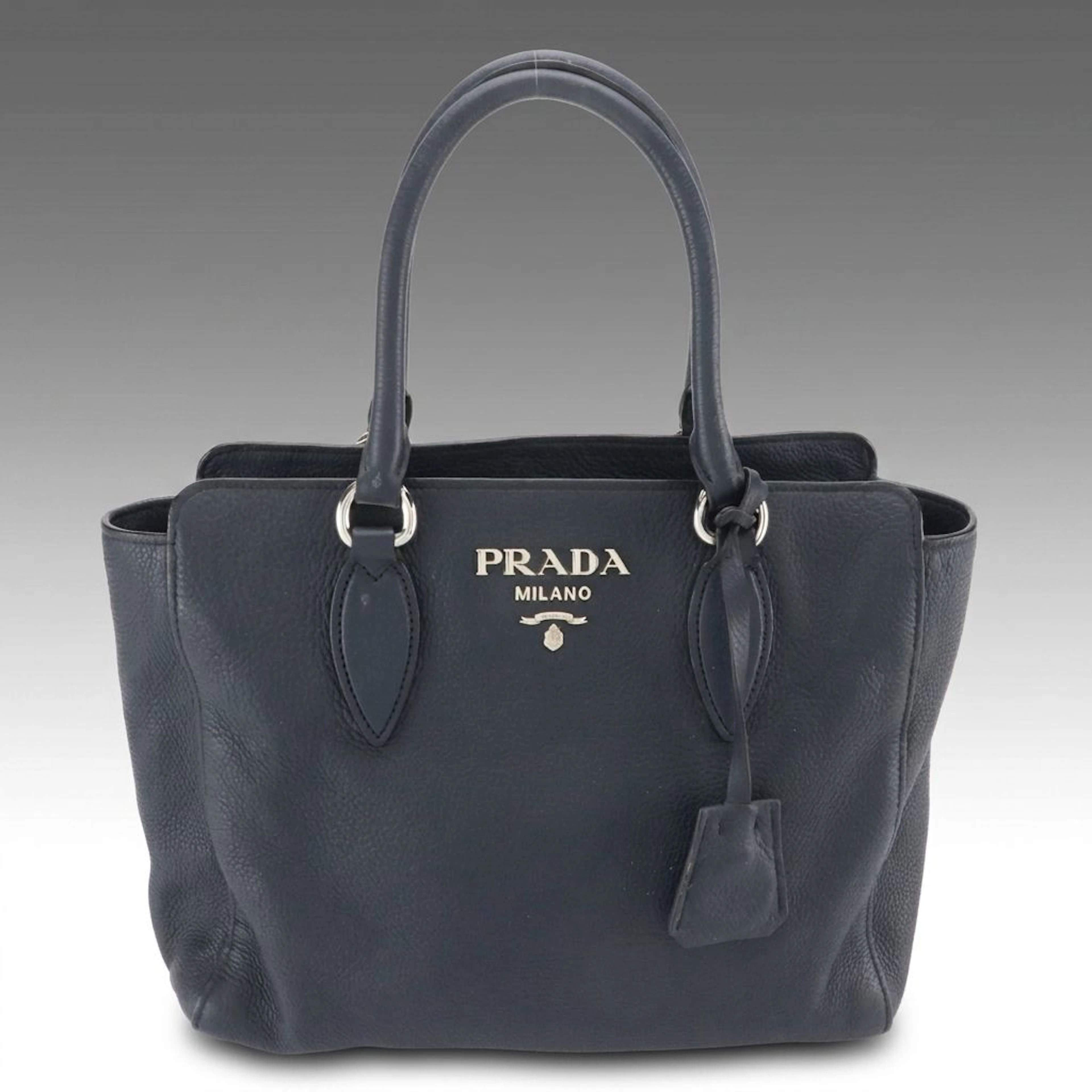 Prada Two-Way Satchel Bag in Navy Blue Vitello Daino Leather