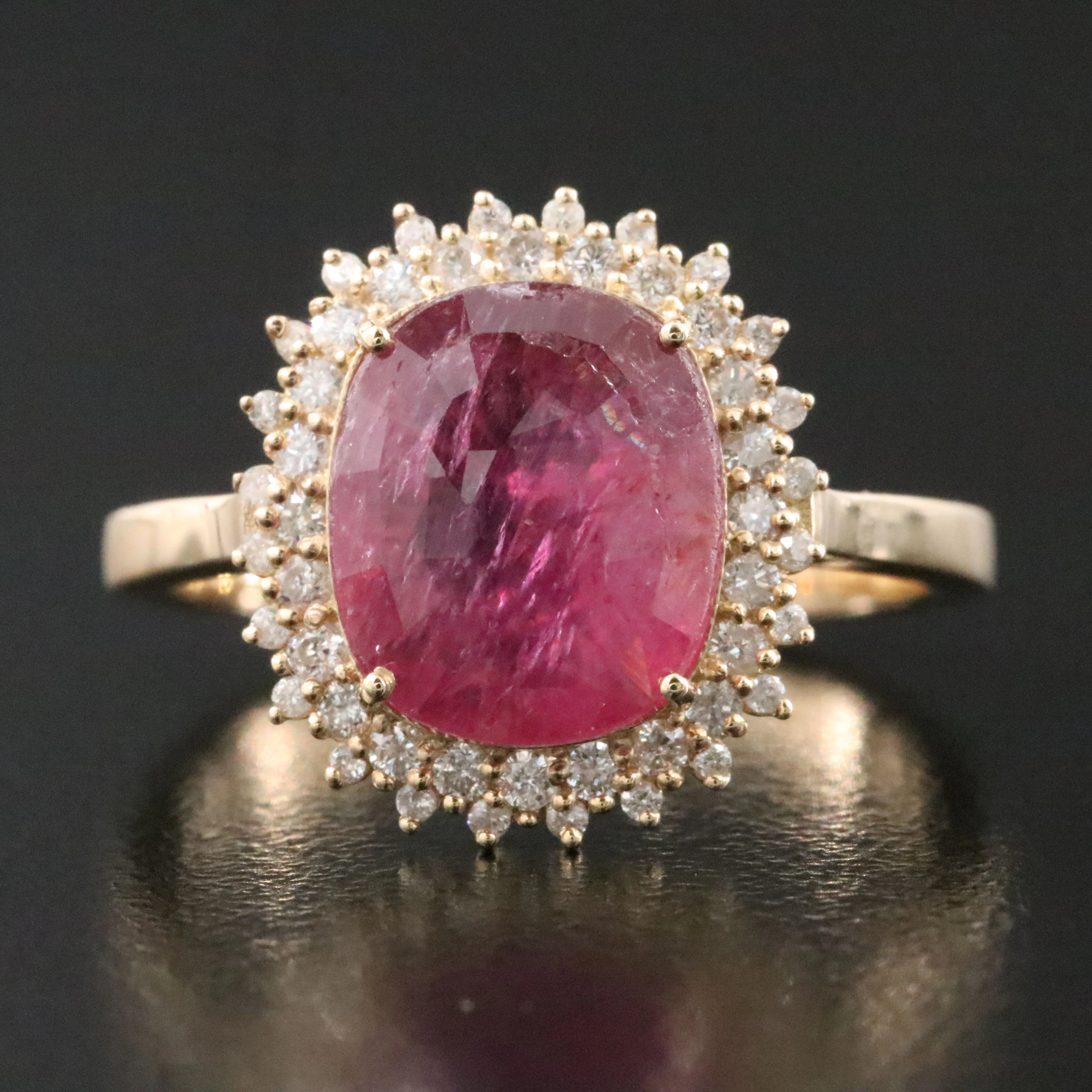 14K 2.28 CT Unheated Mozambique Ruby and Diamond Ring with GIA Report