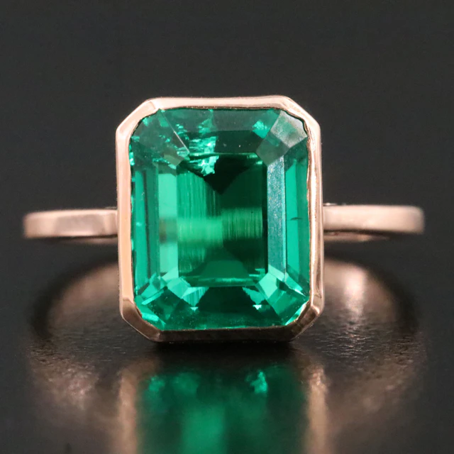 14K Rose Gold 3.62 CT Emerald Solitaire Ring