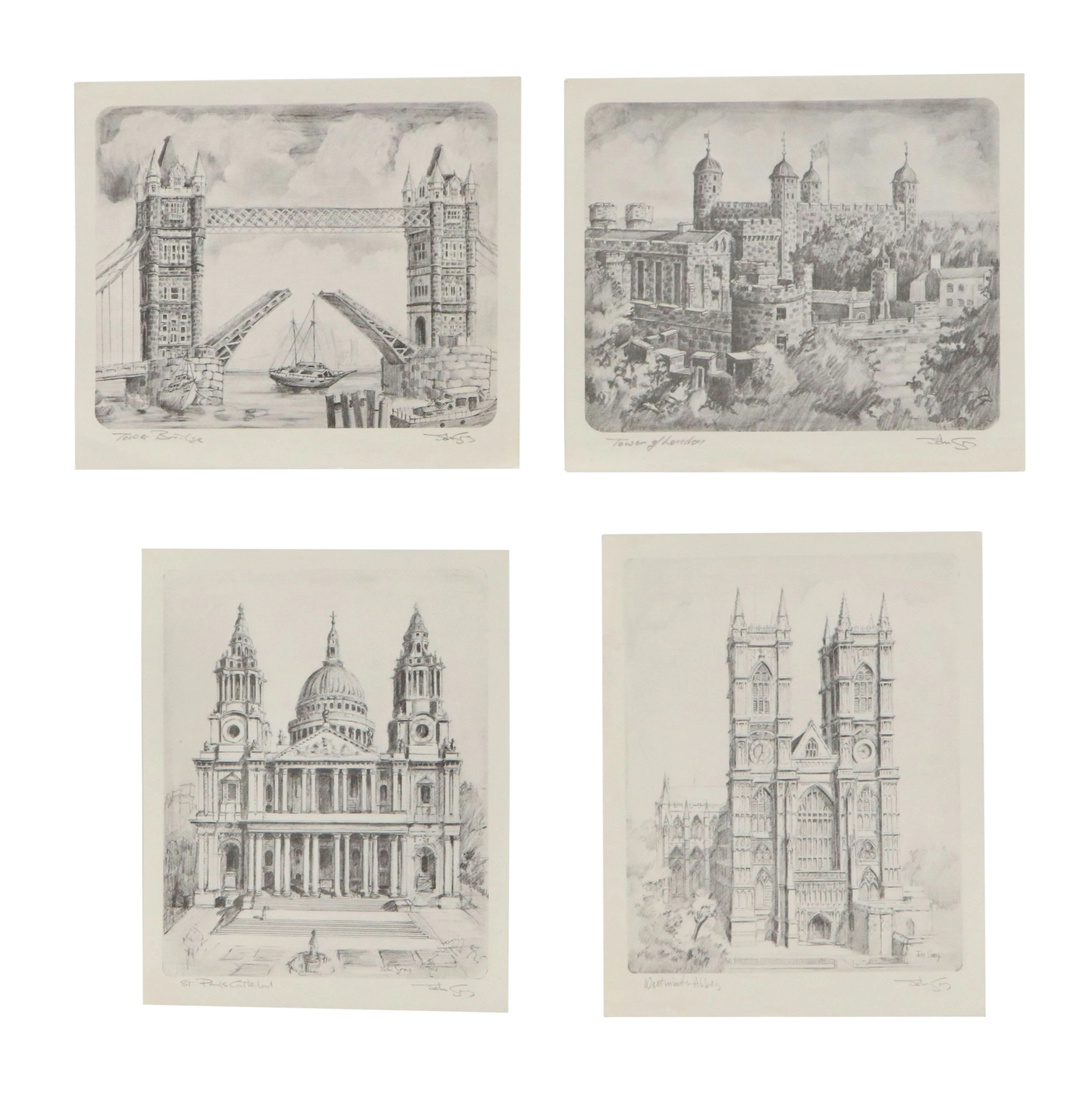 Architectural Halftone Prints of Landmarks in London