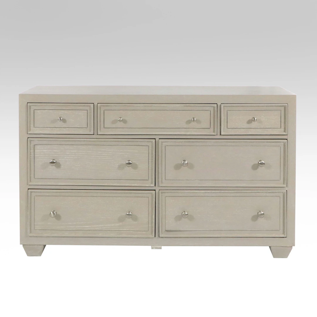 Contemporary Light Gray Seven-Drawer Dresser, 21st Century