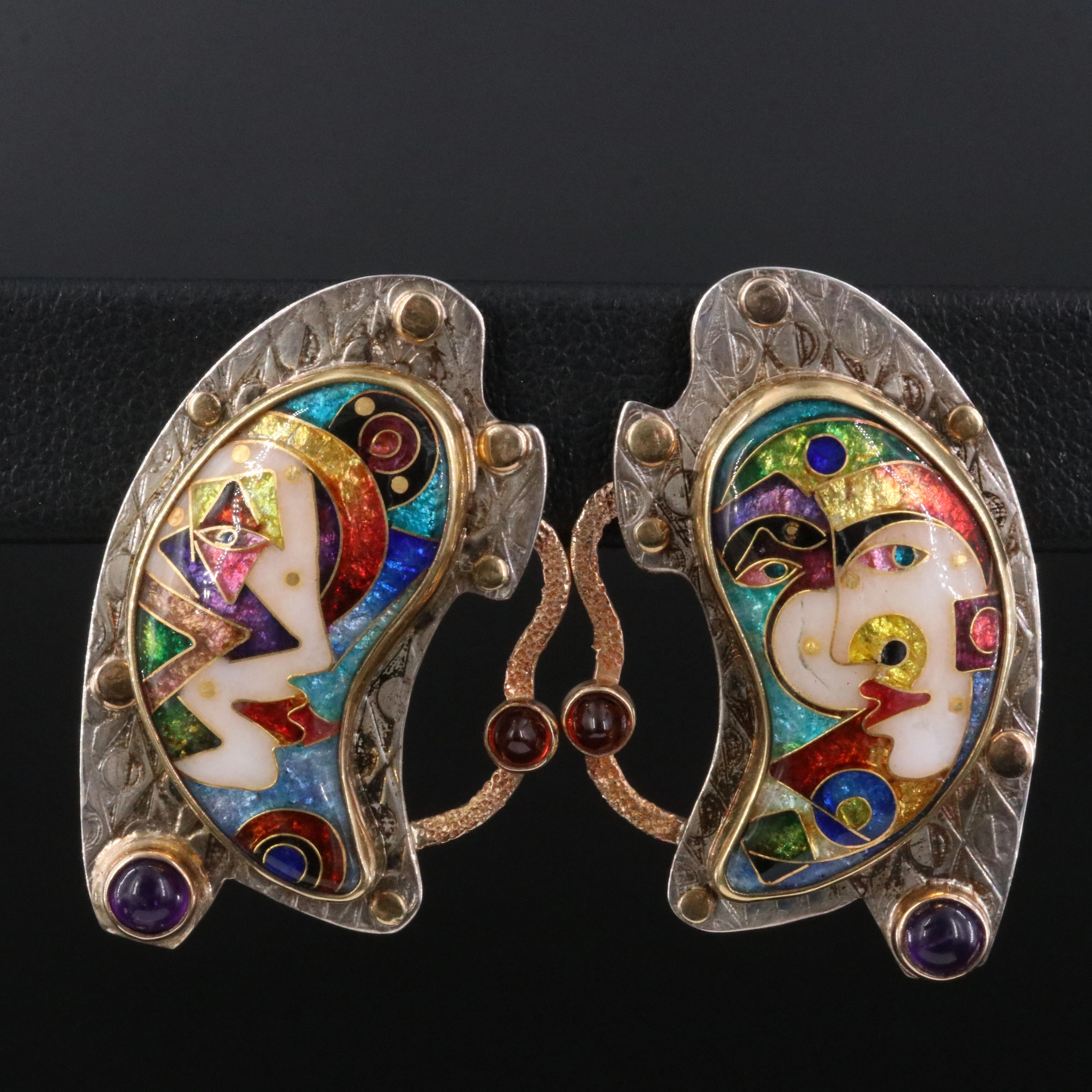 Alexa and Peter Smarsh Sterling and 14K Earrings Featuring Amethyst and Garnet