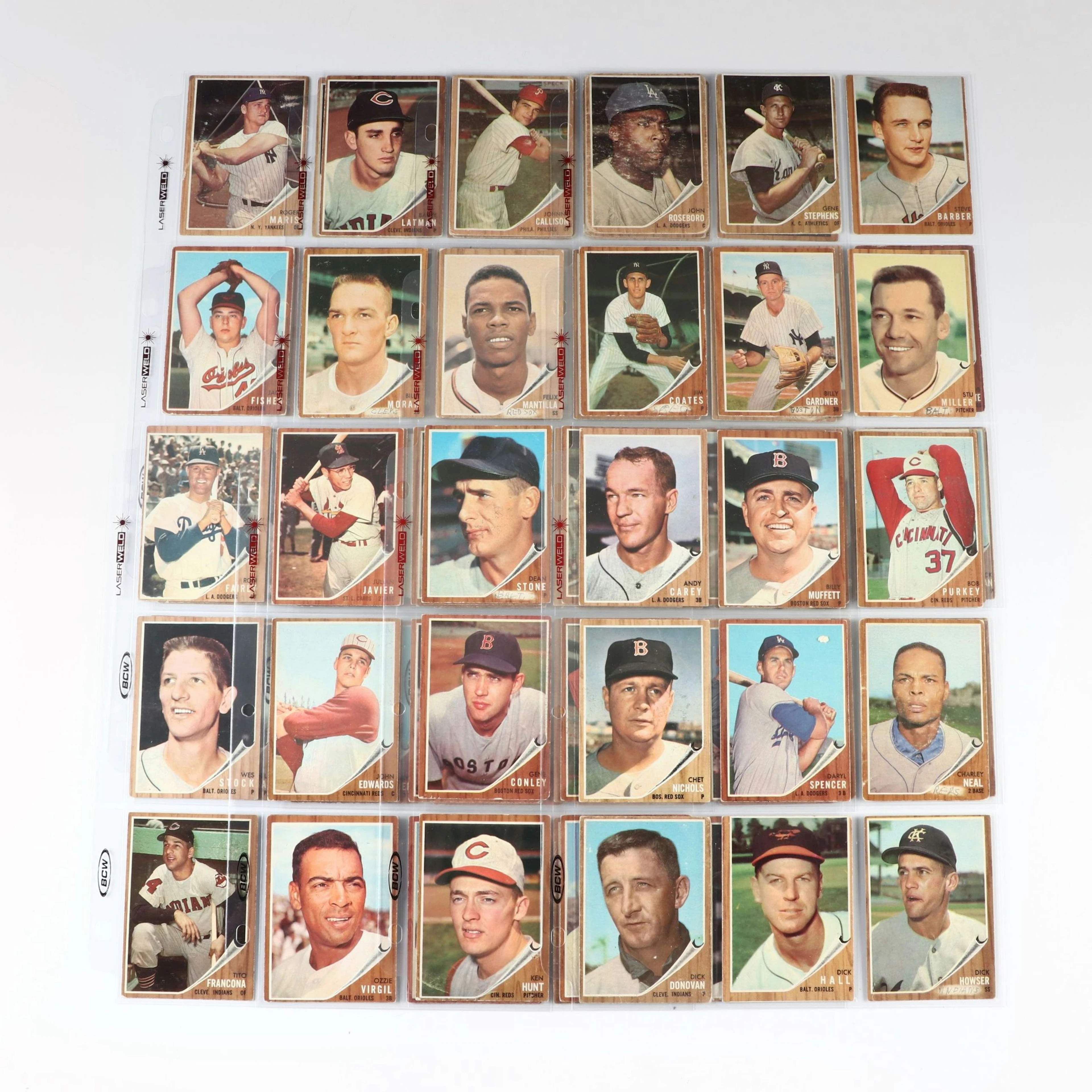 1962 Topps Baseball Cards with Sandy Koufax, Frank Robinson, and Don Drysdale