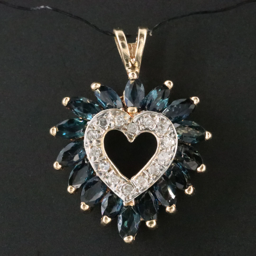 10K Sapphire and Diamond Heart Pendant
