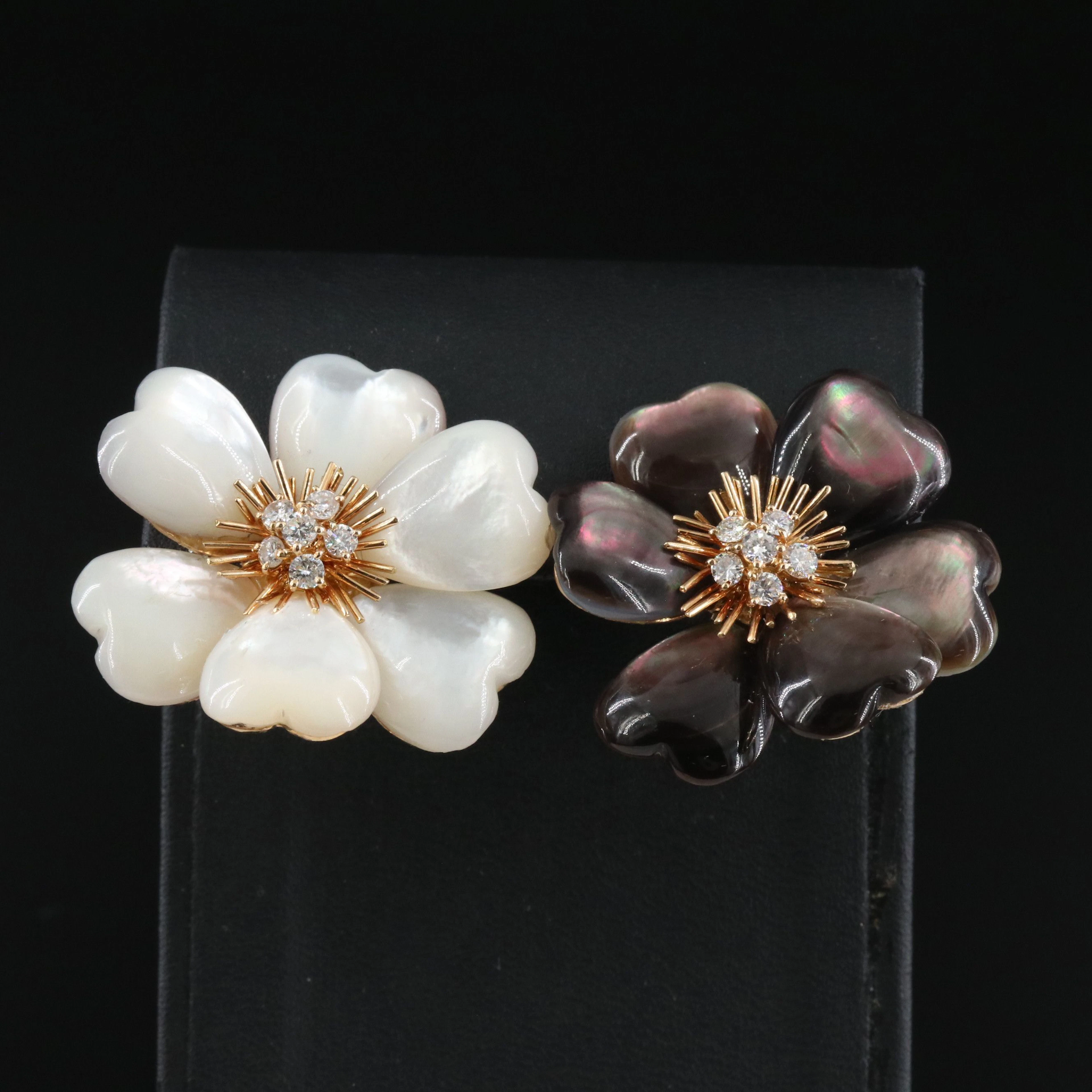 18K Mother-of-Pearl and Diamond Flower Earrings