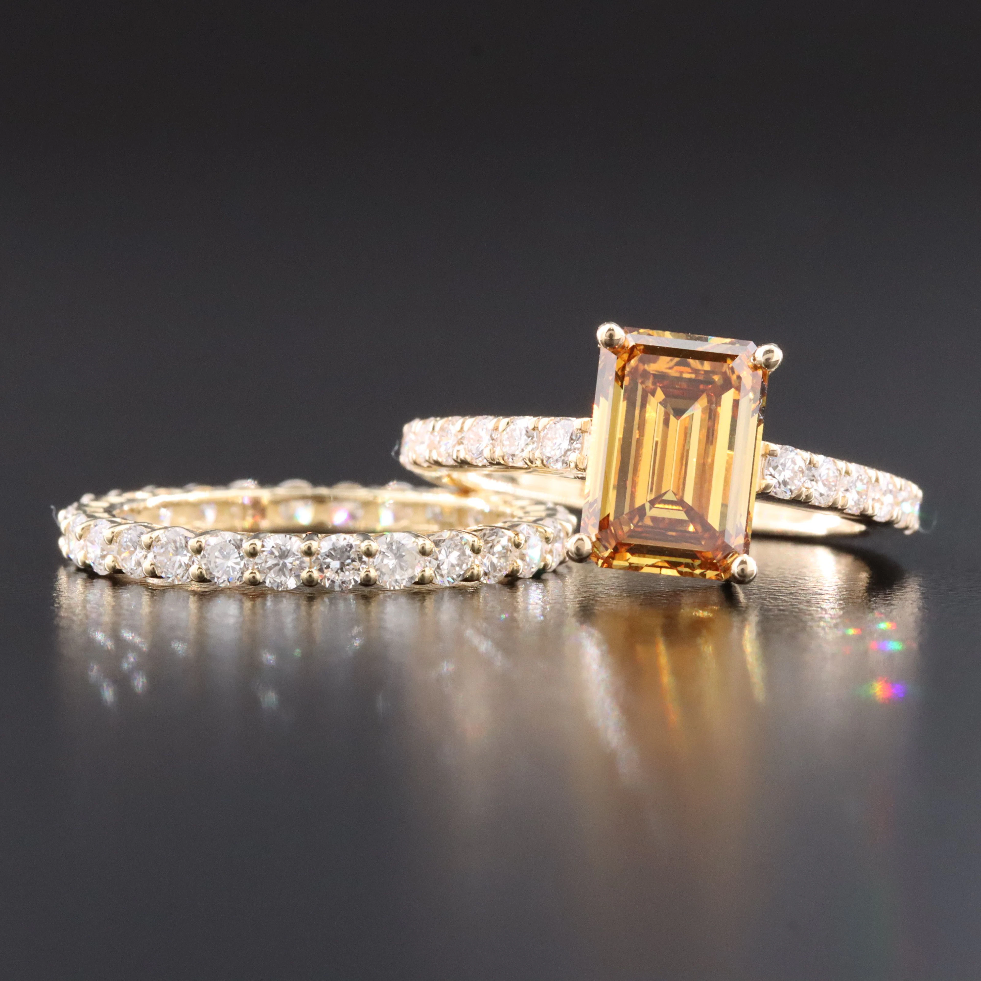 14K 3.97 CTW Lab Grown Diamond Ring with Fancy Yellow Center and Eternity Band
