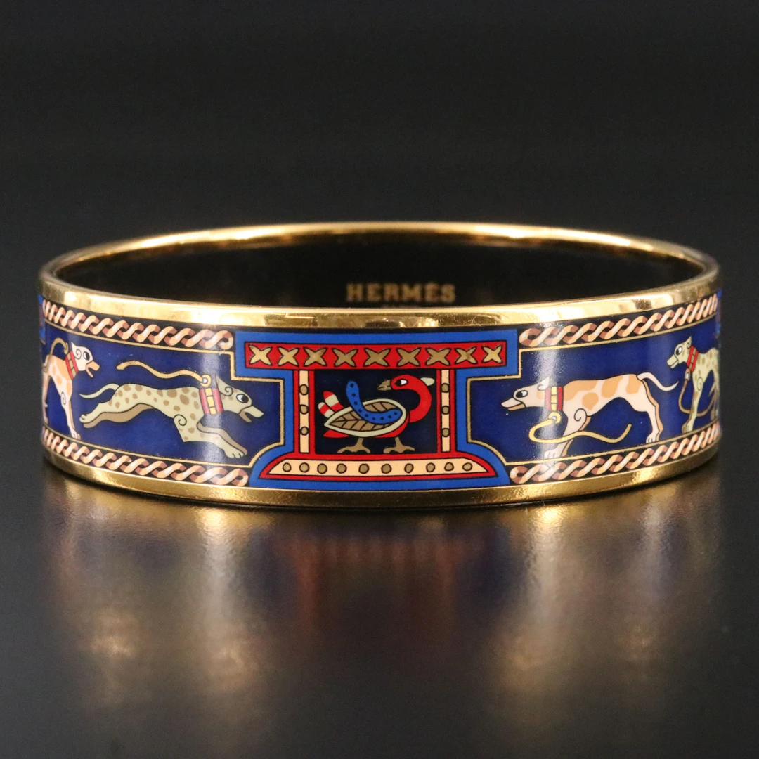 Hermès Wide Greyhound Enamel Bangle