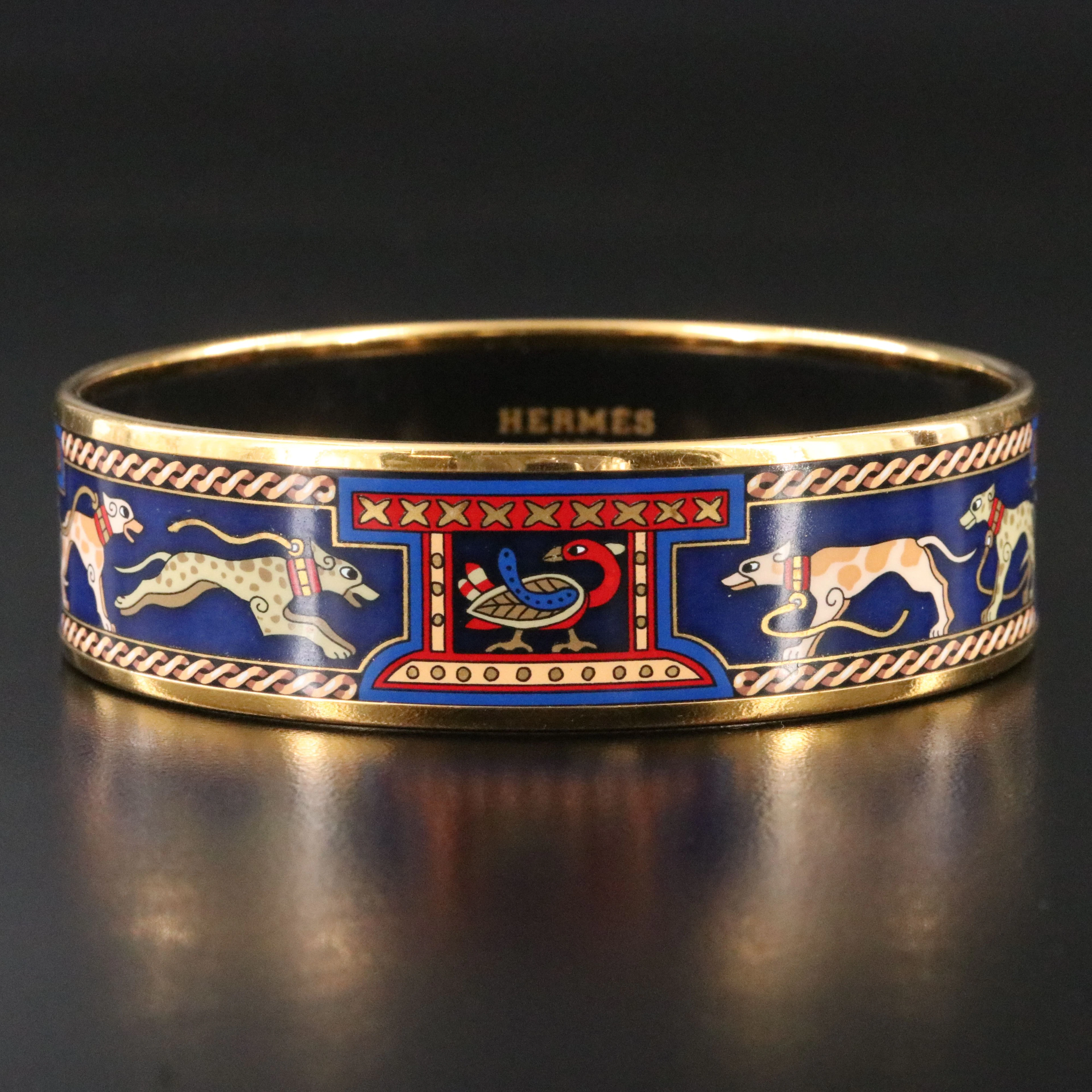 Hermès Wide Greyhound Enamel Bangle