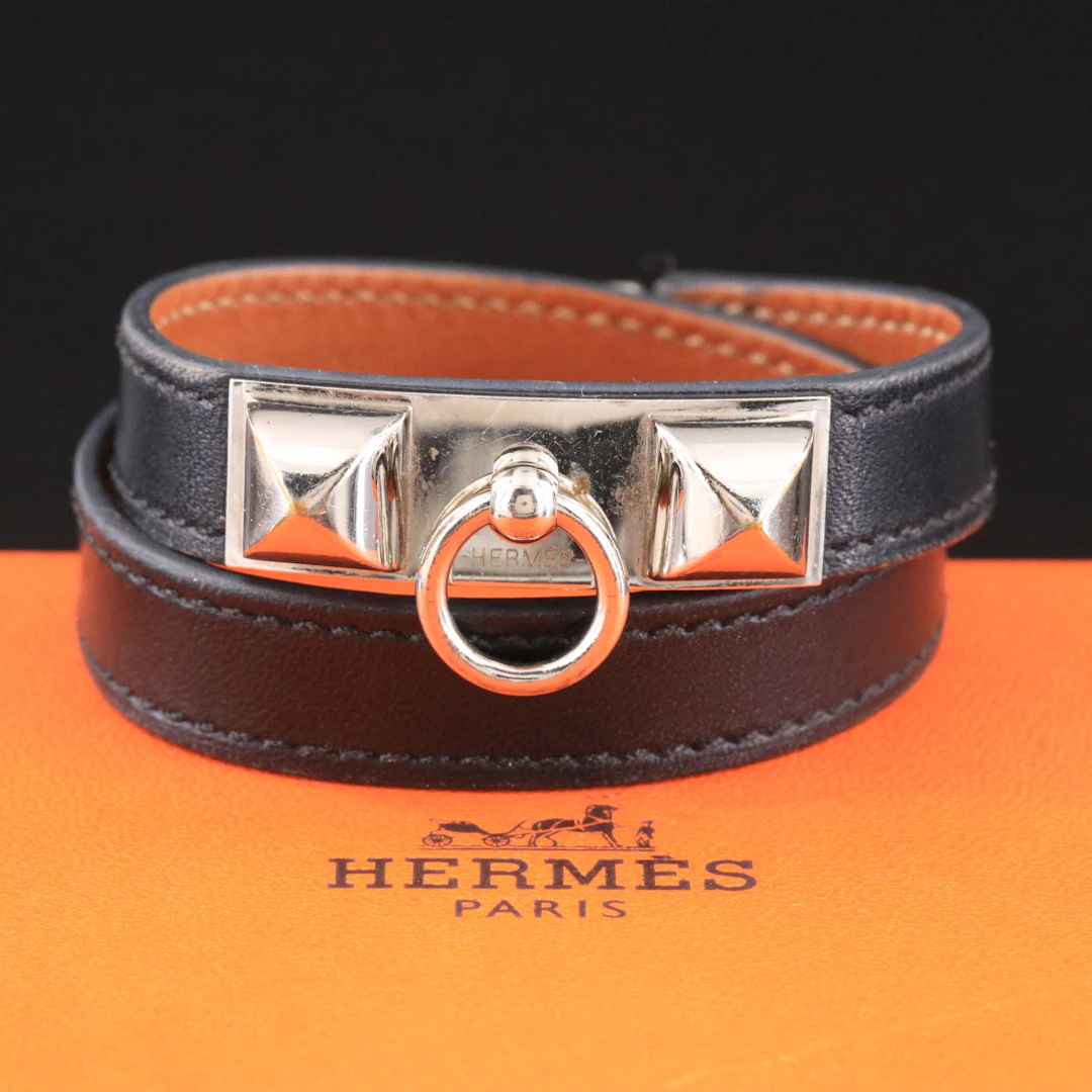 Hermès Rivale Black Leather Double Tour Bracelet