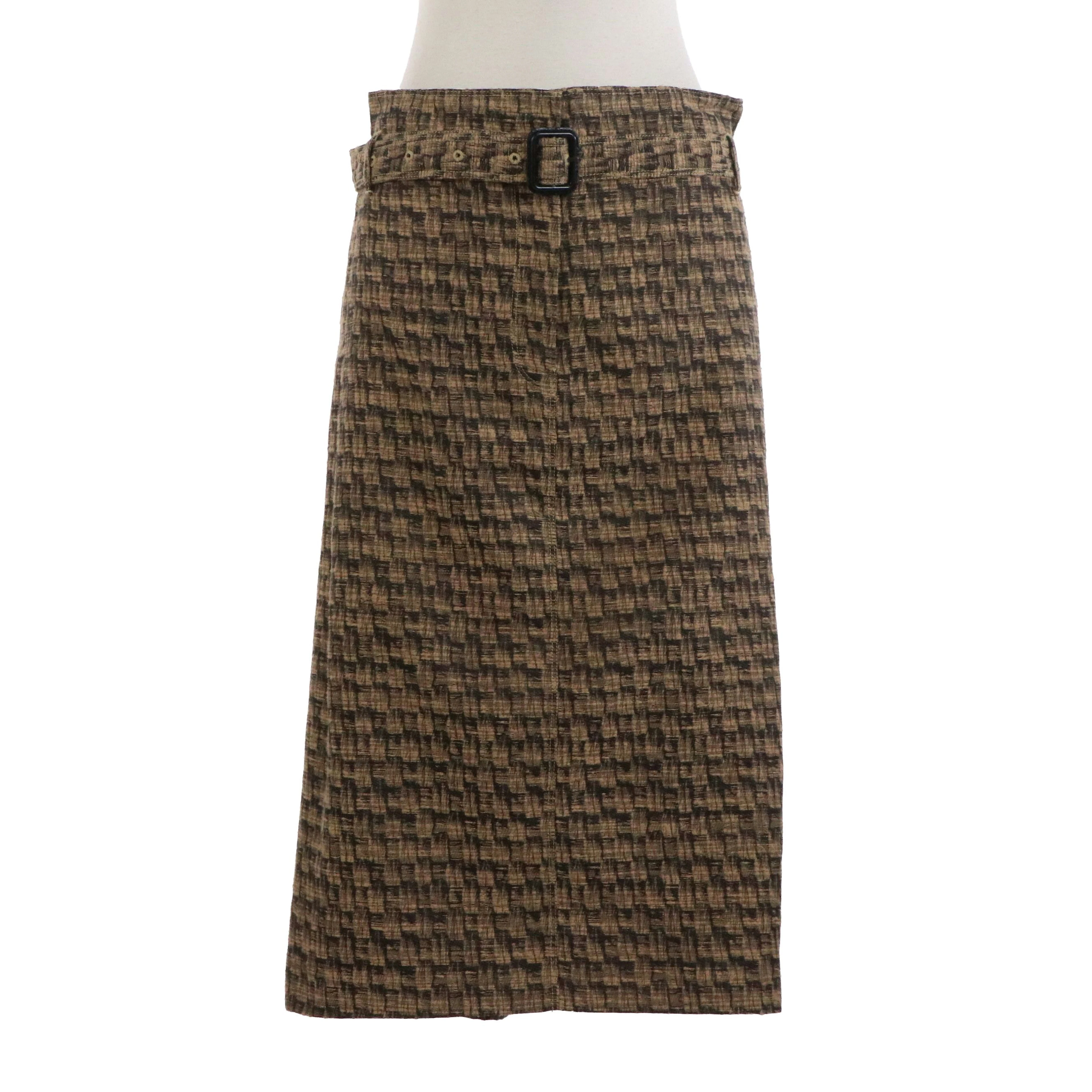 Burberry Brown Patterned Silk/Cotton Blend Belted Skirt
