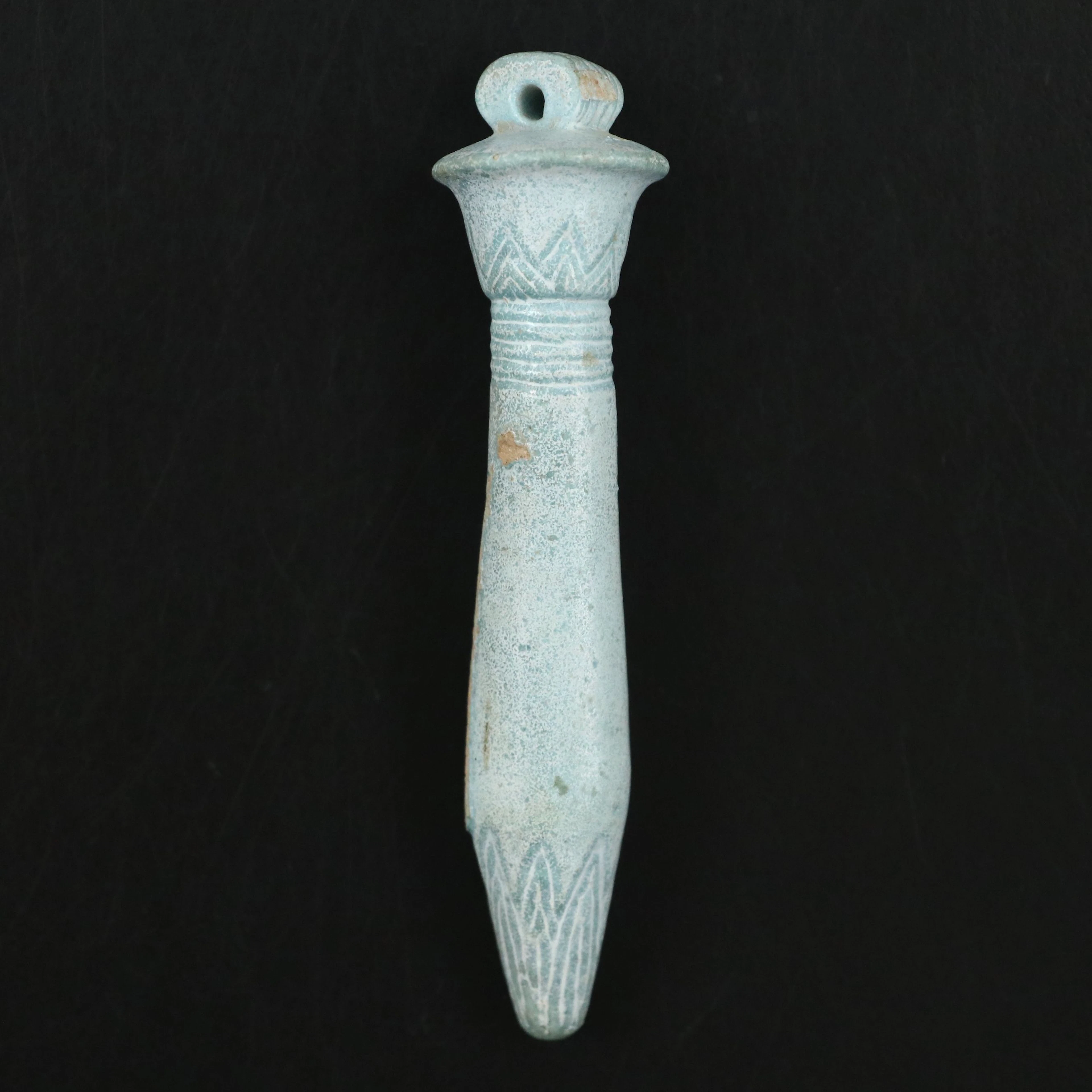 Egyptian Faience Papyrus Column Amulet, Ptolemaic Period, Circa 300 BCE
