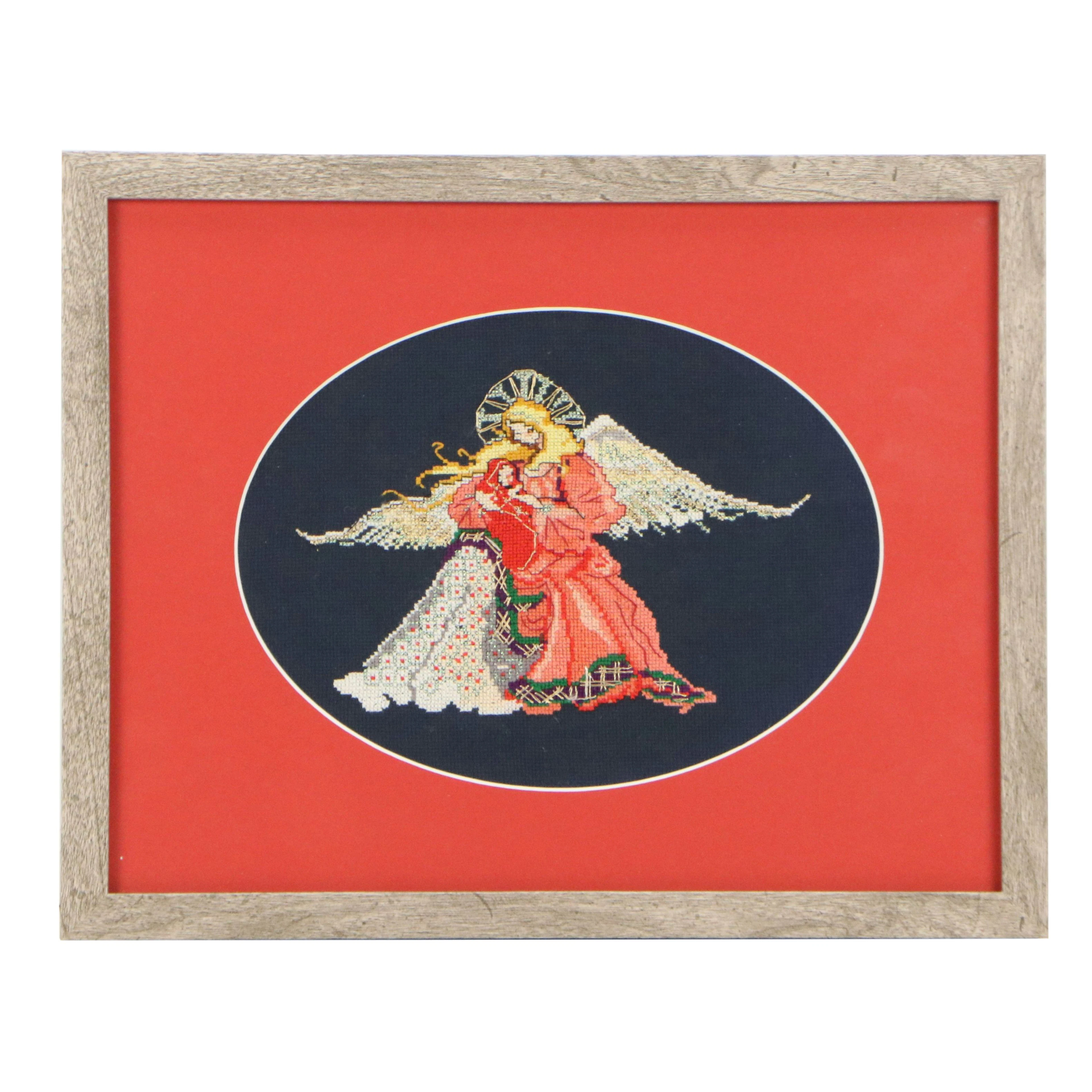 Framed Counted Cross-Stitch Pictorial Panel "Renaissance Angel"