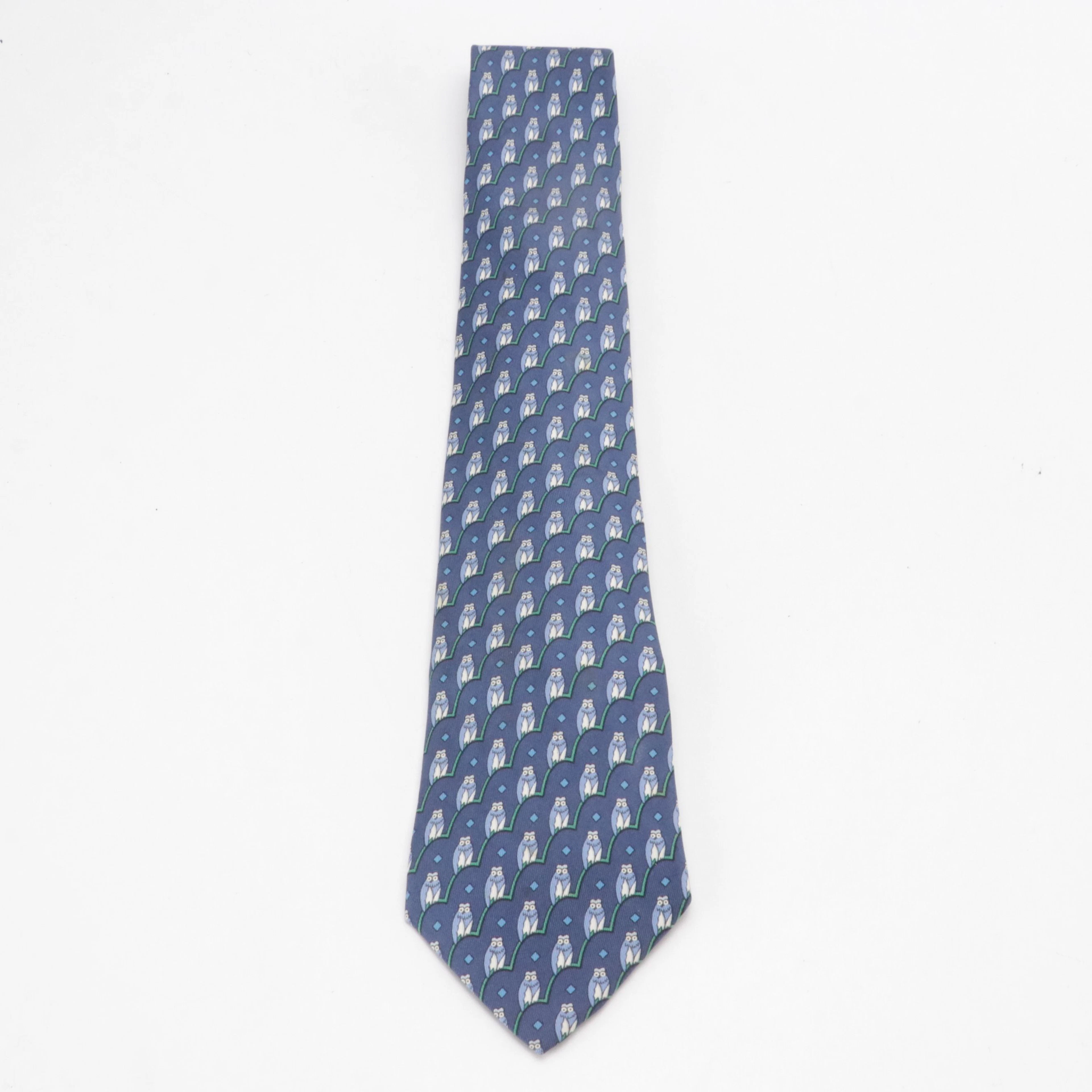 Hermès Silk Twill Tie with Owl Pattern