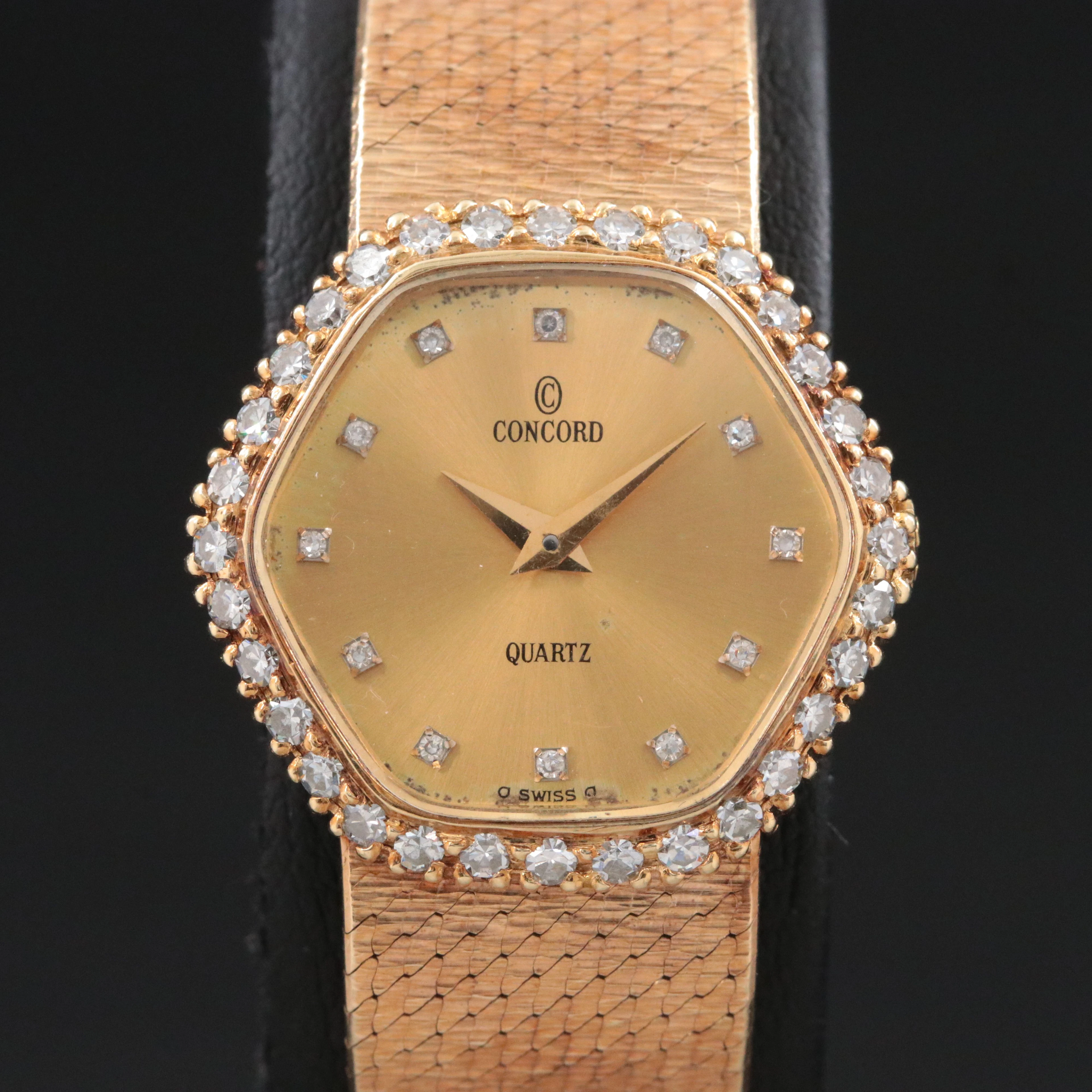 14K Concord Diamond Case Customized Dial Quartz Watch