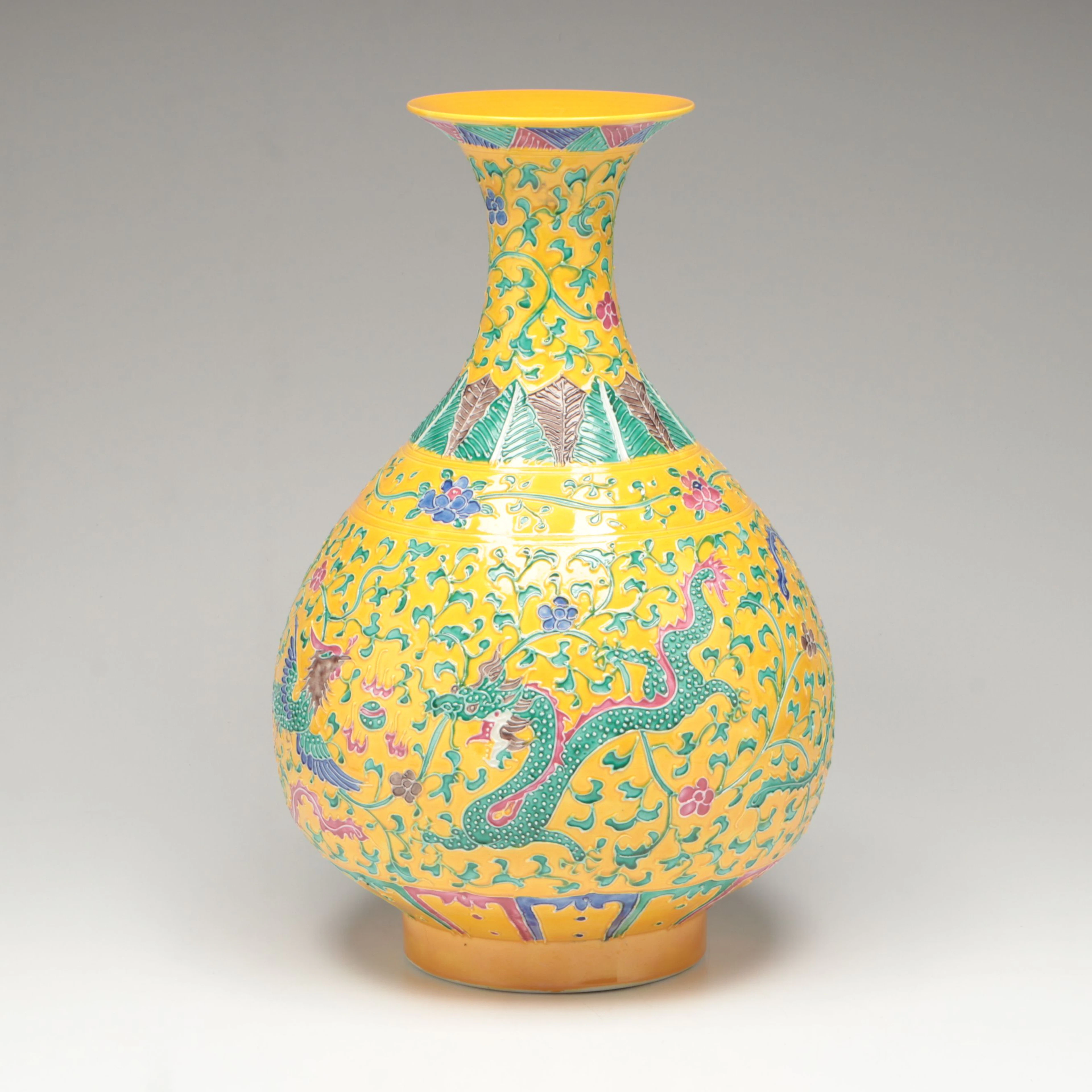 Chinese Ornate Slip Trailed Porcelain Yuhuchunping Vase, 20th Century