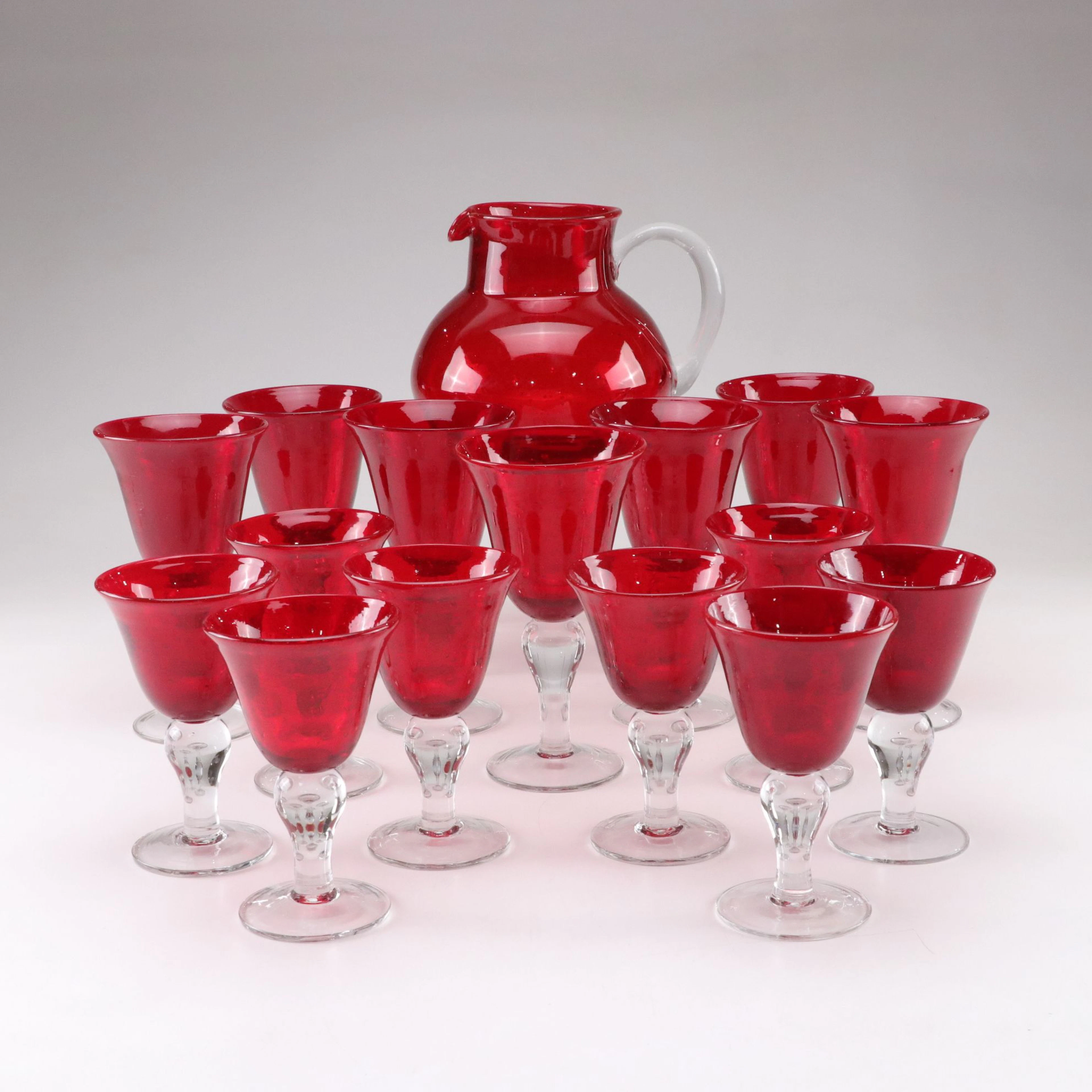 Artland "Iris Ruby" Pitcher, Water Goblets, & Wine Glasses