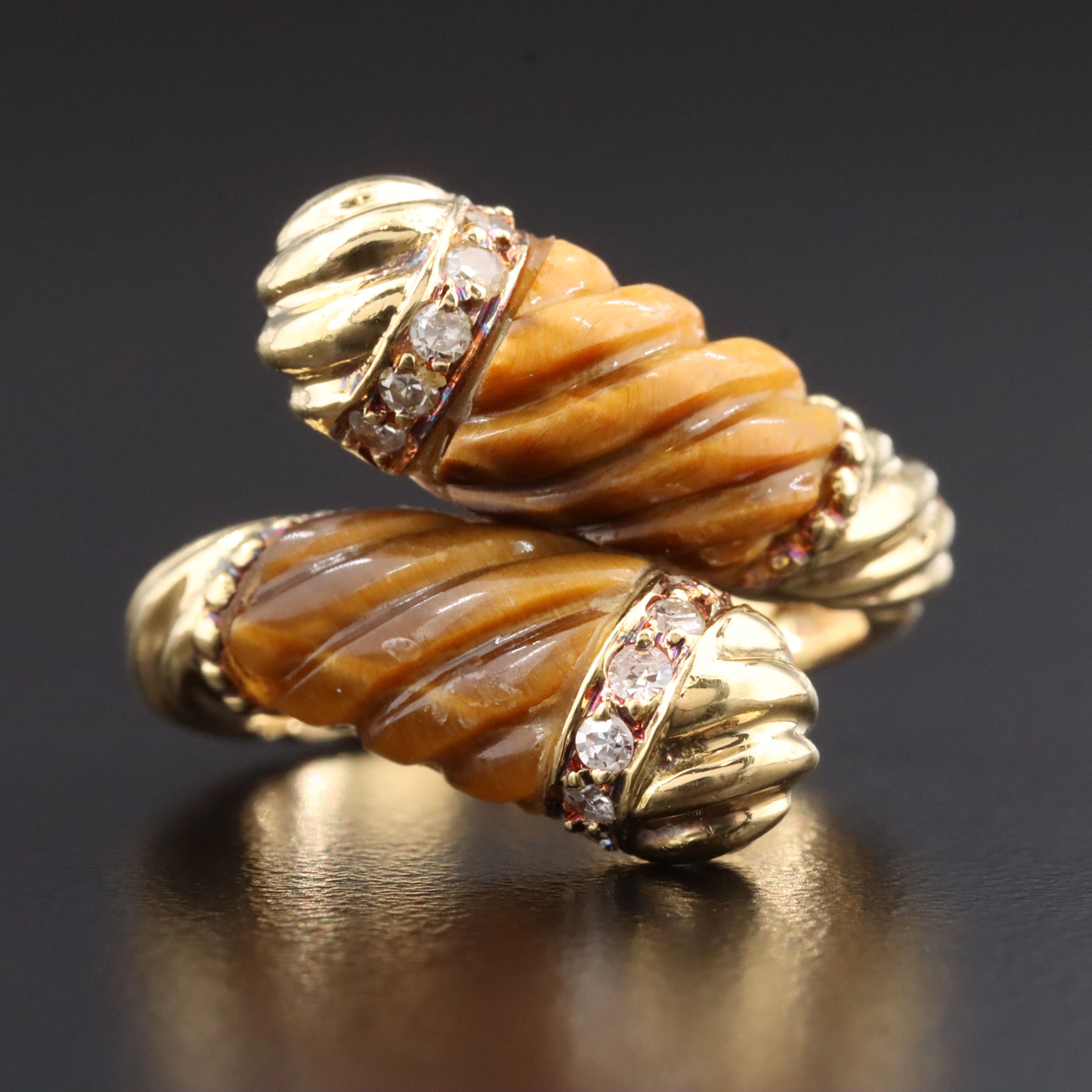 French Export 18K Tiger's Eye and Diamond Ring