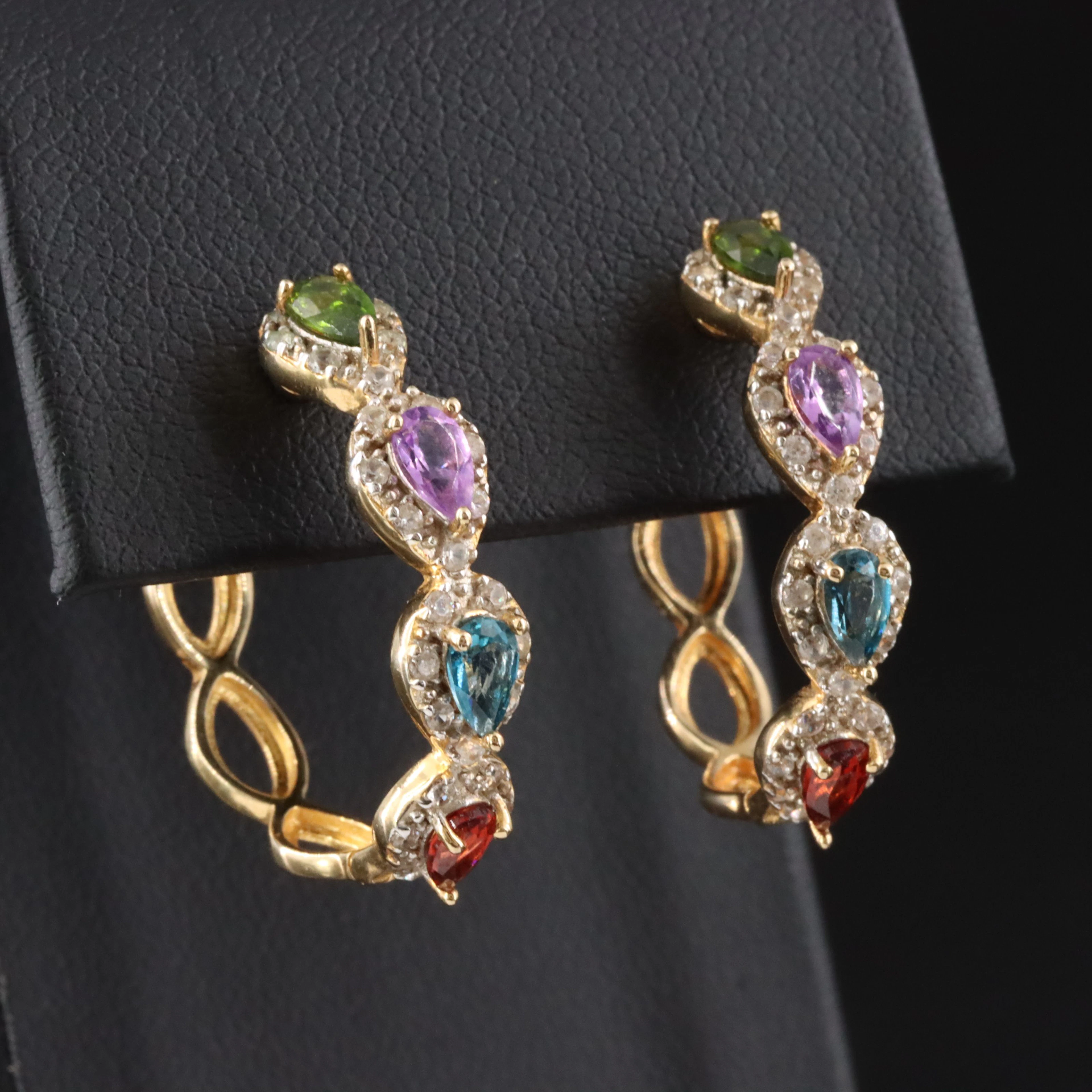 Sterling and Gemstone Hoops Featuring Topaz and Amethyst