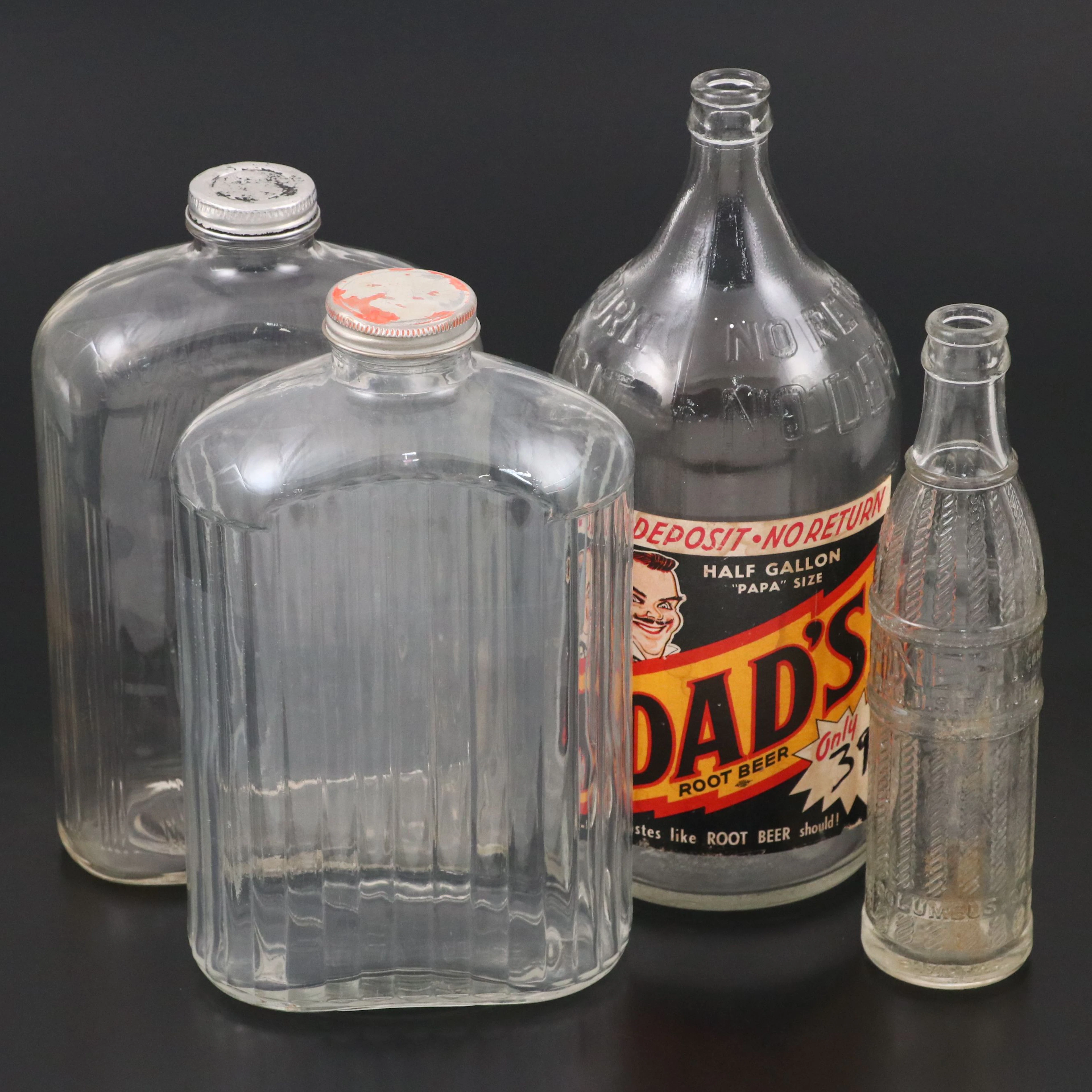 "Dad's Root Beer" Half Gallon Jug with More Vintage Glass Bottles
