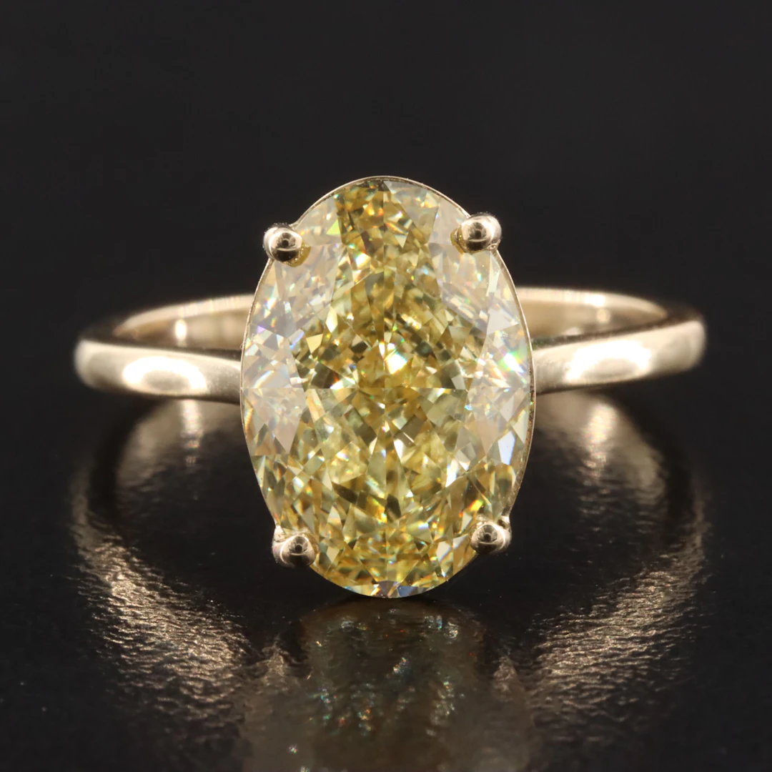 14K 5.08 CT Lab Grown Fancy Intense Yellow Diamond Ring with IGI Report