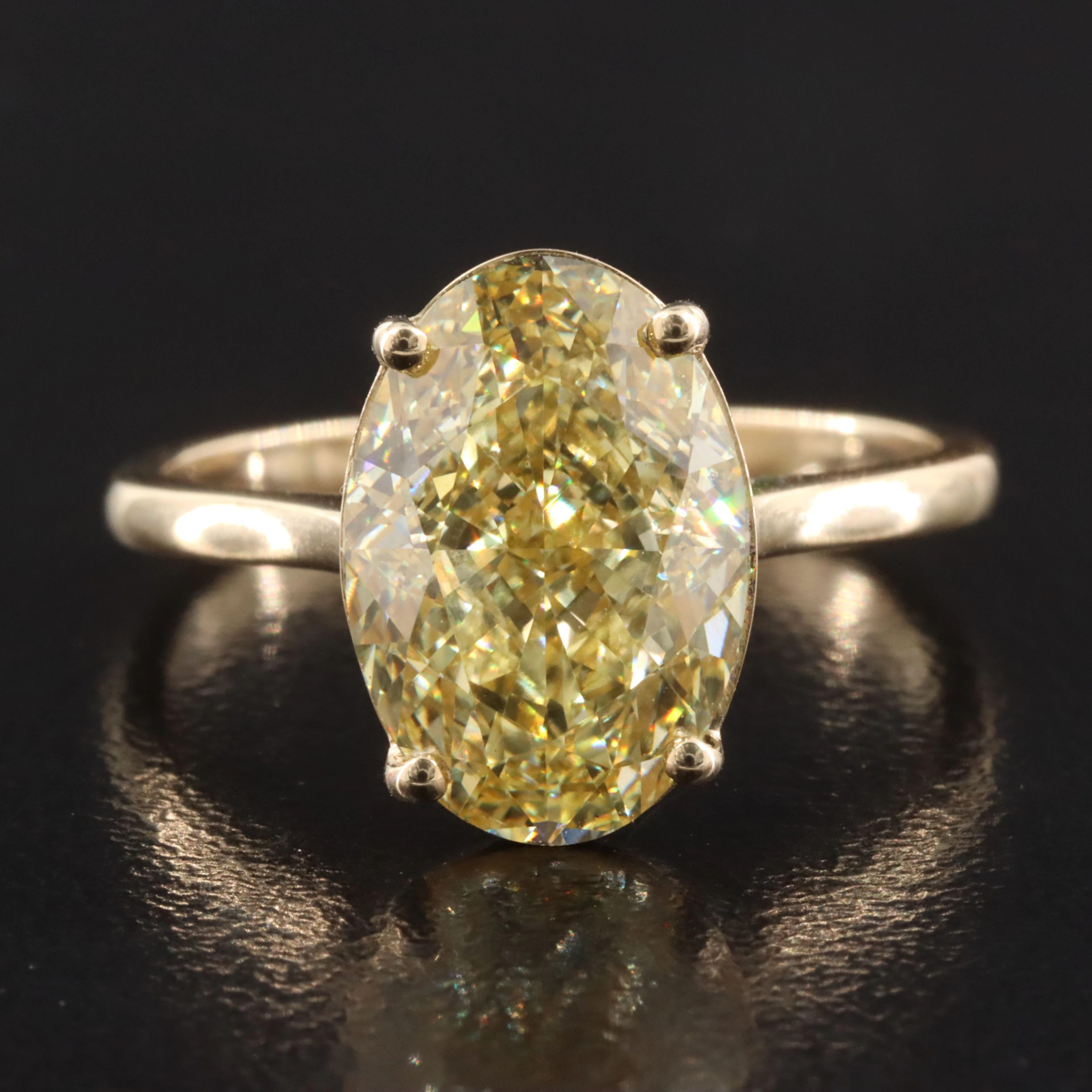 14K 5.08 CT Lab Grown Fancy Intense Yellow Diamond Ring with IGI Report