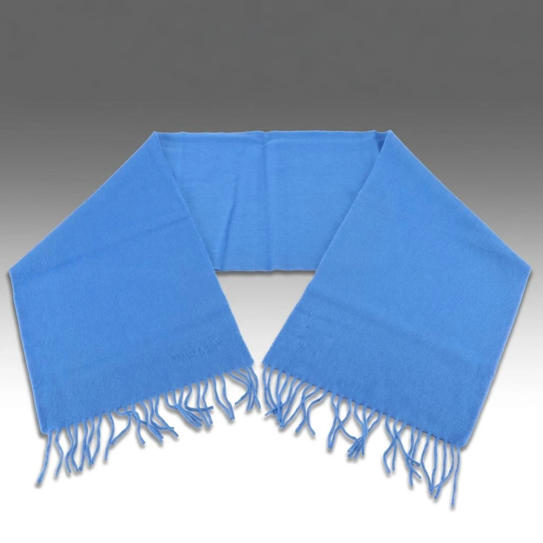 Holland & Sherry Fringe Scarf in Blue Cashmere with Box
