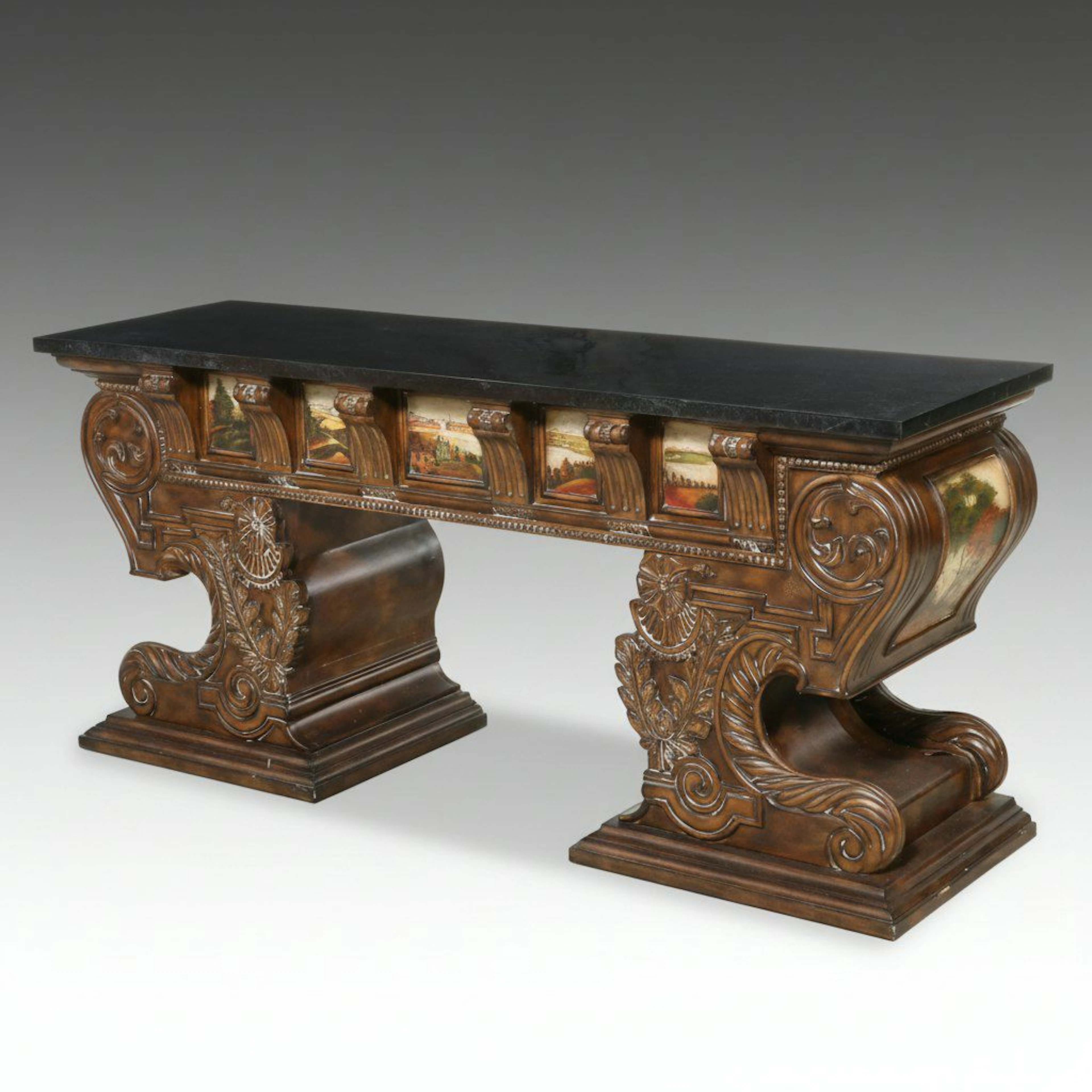 Pulaski Furniture Baroque Style Painted Landscape Console Table