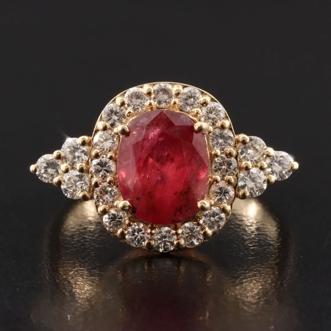 14K 3.05 CT Unheated Mozambique Ruby and Diamond Ring with GIA Report