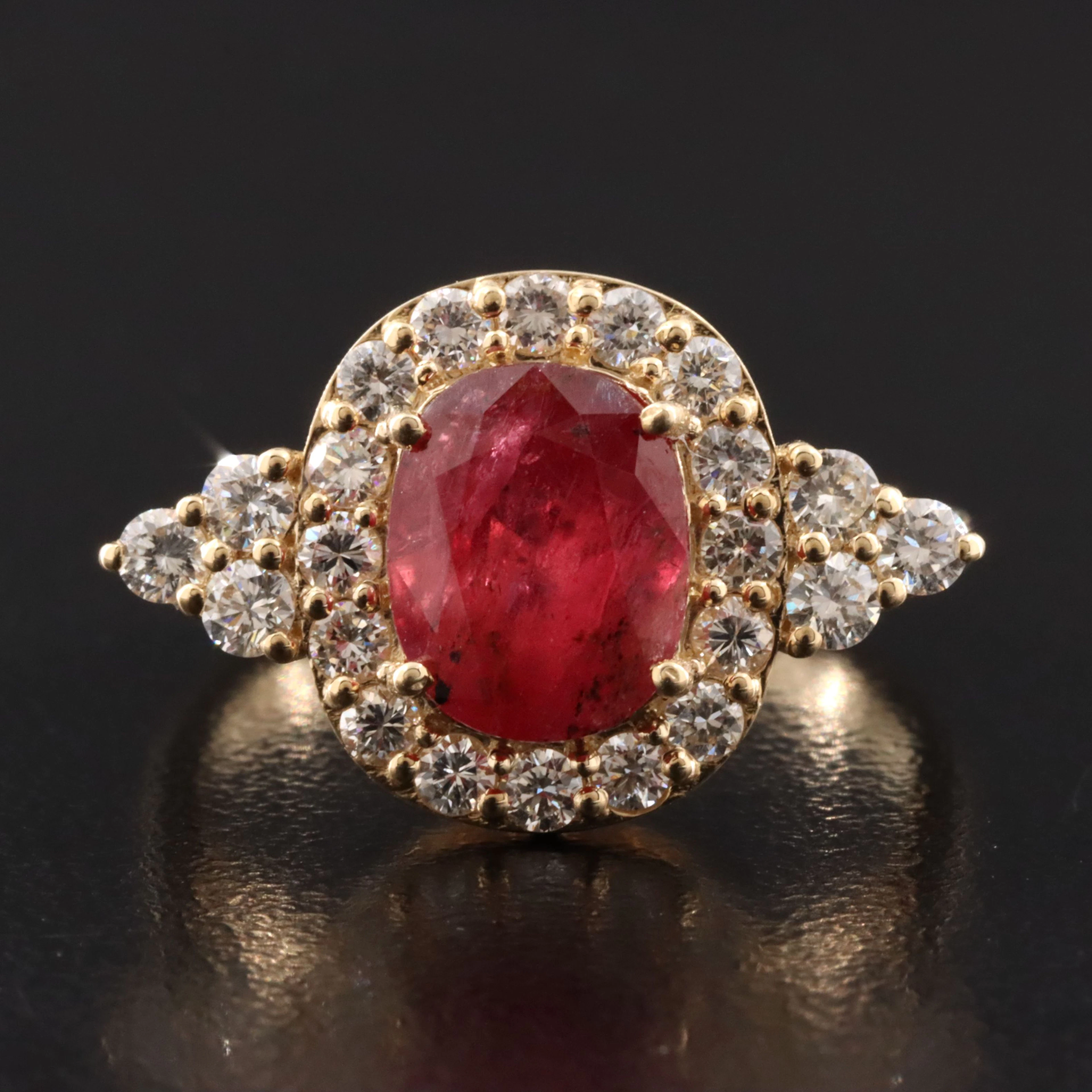14K 3.05 CT Unheated Mozambique Ruby and Diamond Ring with GIA Report