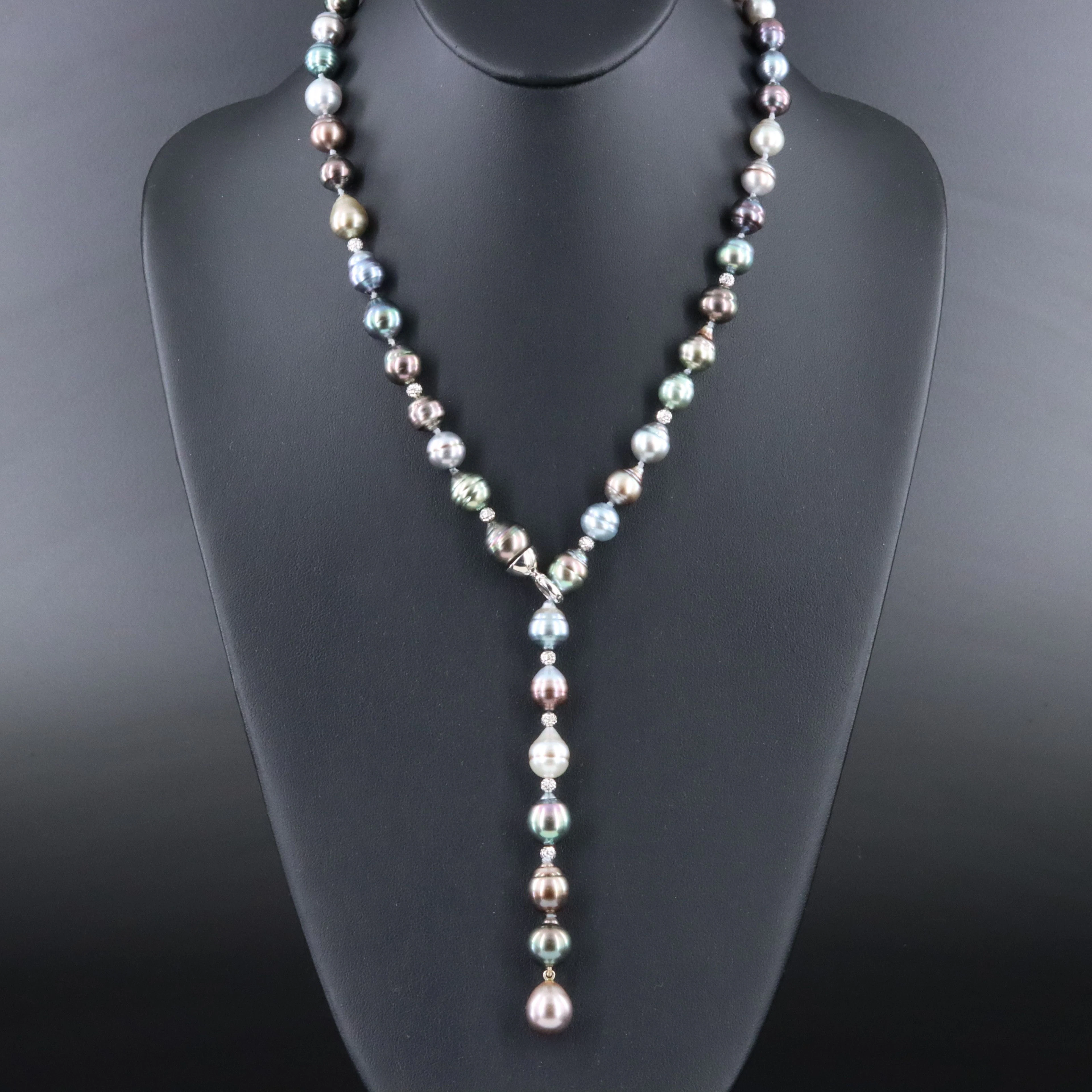 18K Pearl Lariat Necklace with 14K Clasp
