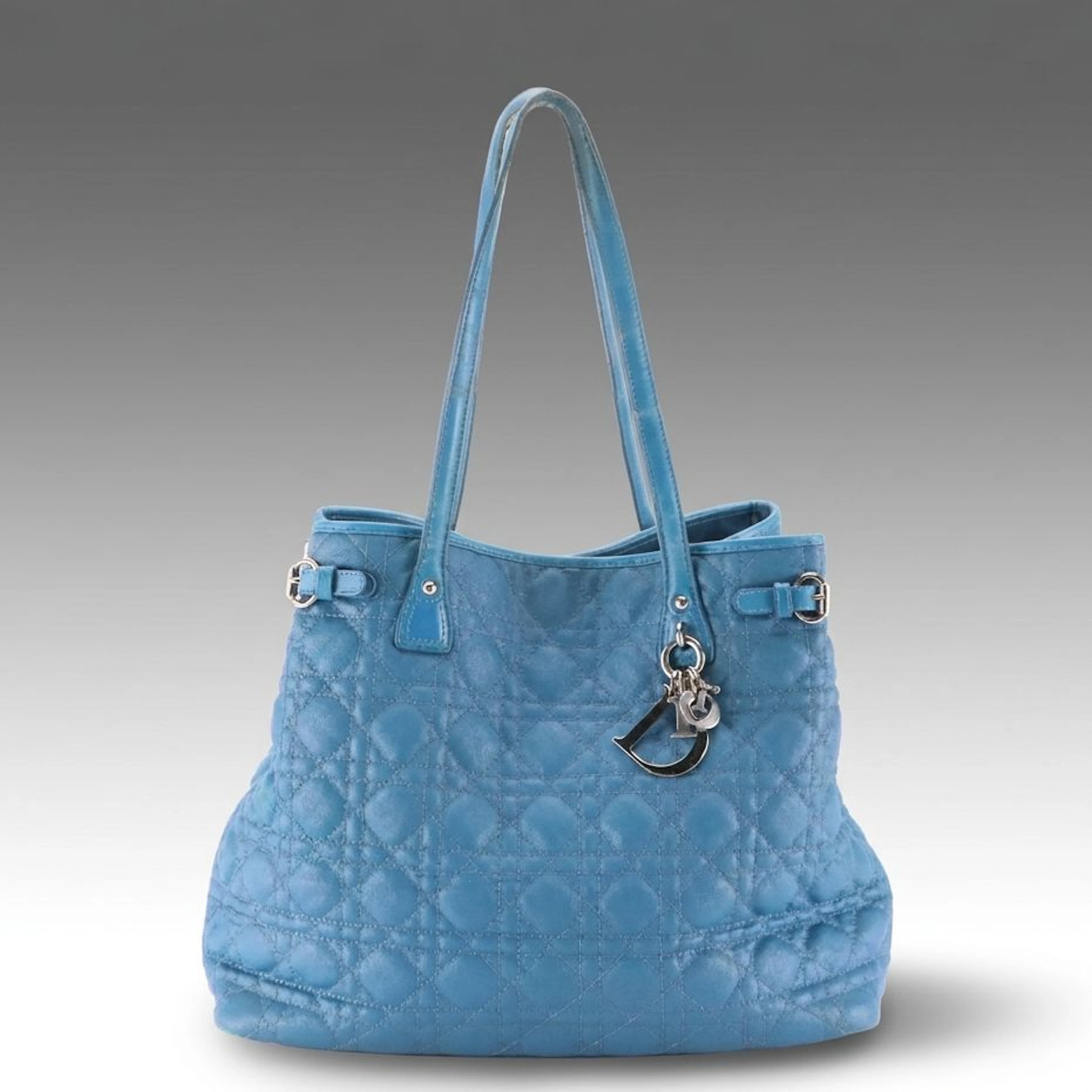 Christian Dior Blue Cannage Canvas and Leather Panarea Tote Bag