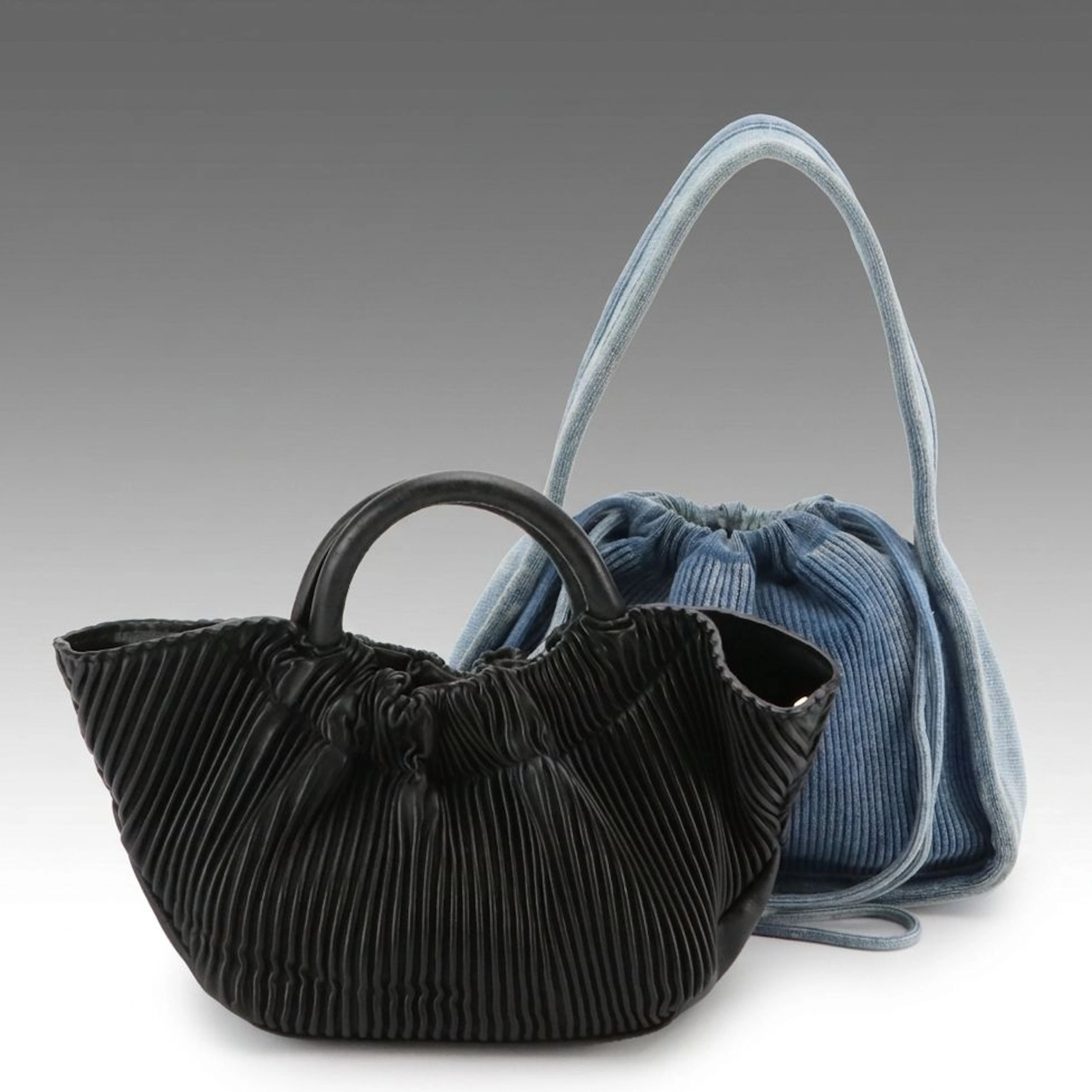 DeMellier Black Plissé Lambskin 2-Way Bag & Alexander Wang Denim Drawstring Bag