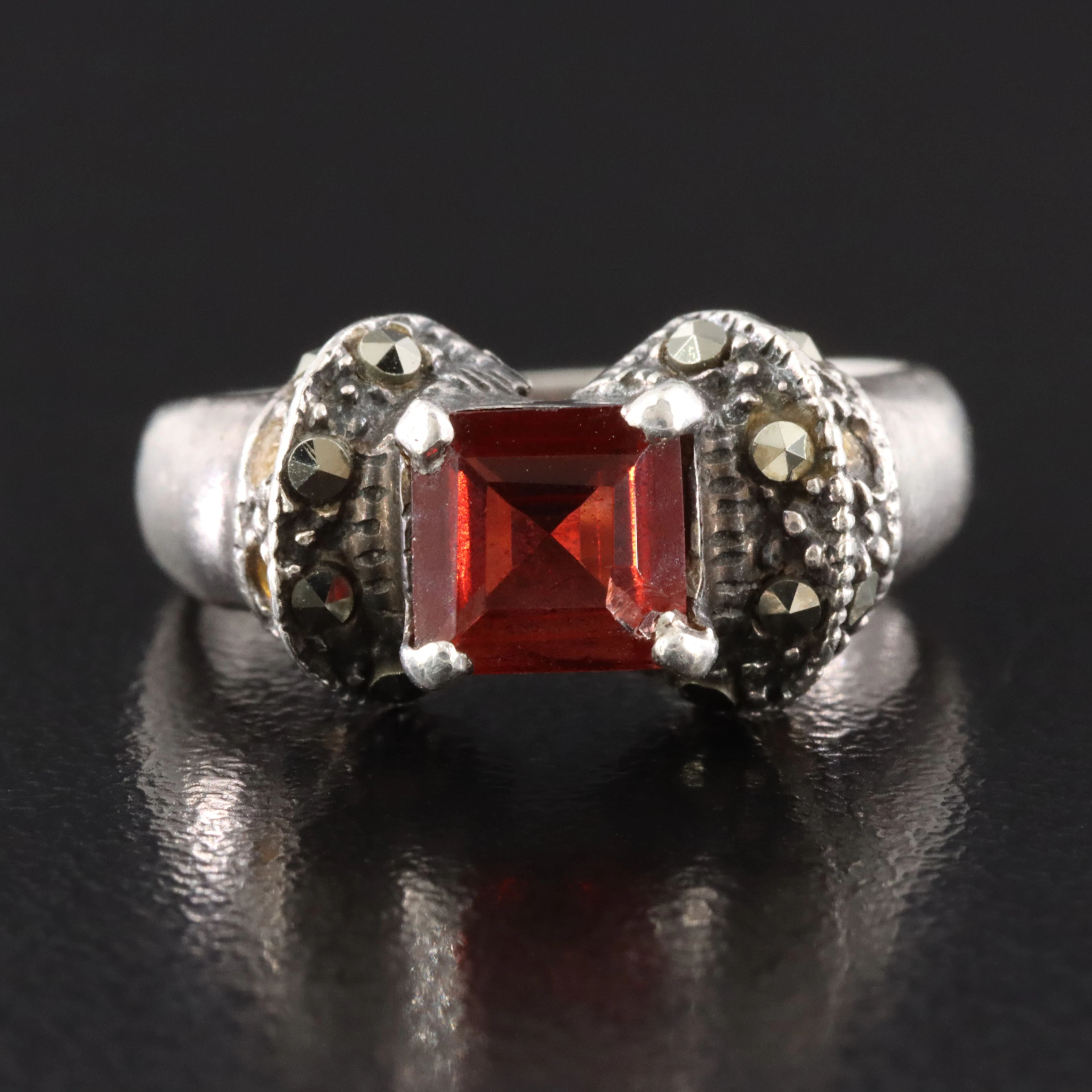 Sterling Garnet & Marcasite Ring