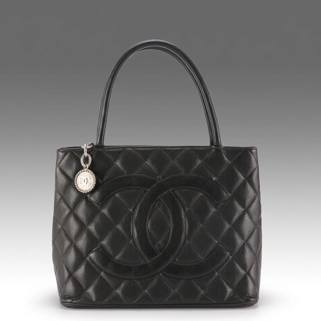 Chanel Medallion Zip Tote Bag in Black Quilted Caviar Leather