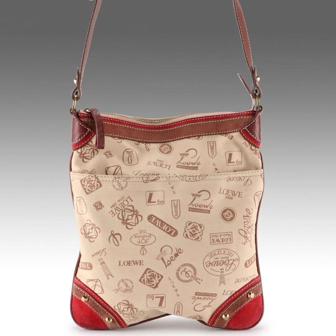 Loewe 160th Anniversary Shoulder Bag in Studded Logo Print Canvas & Leather