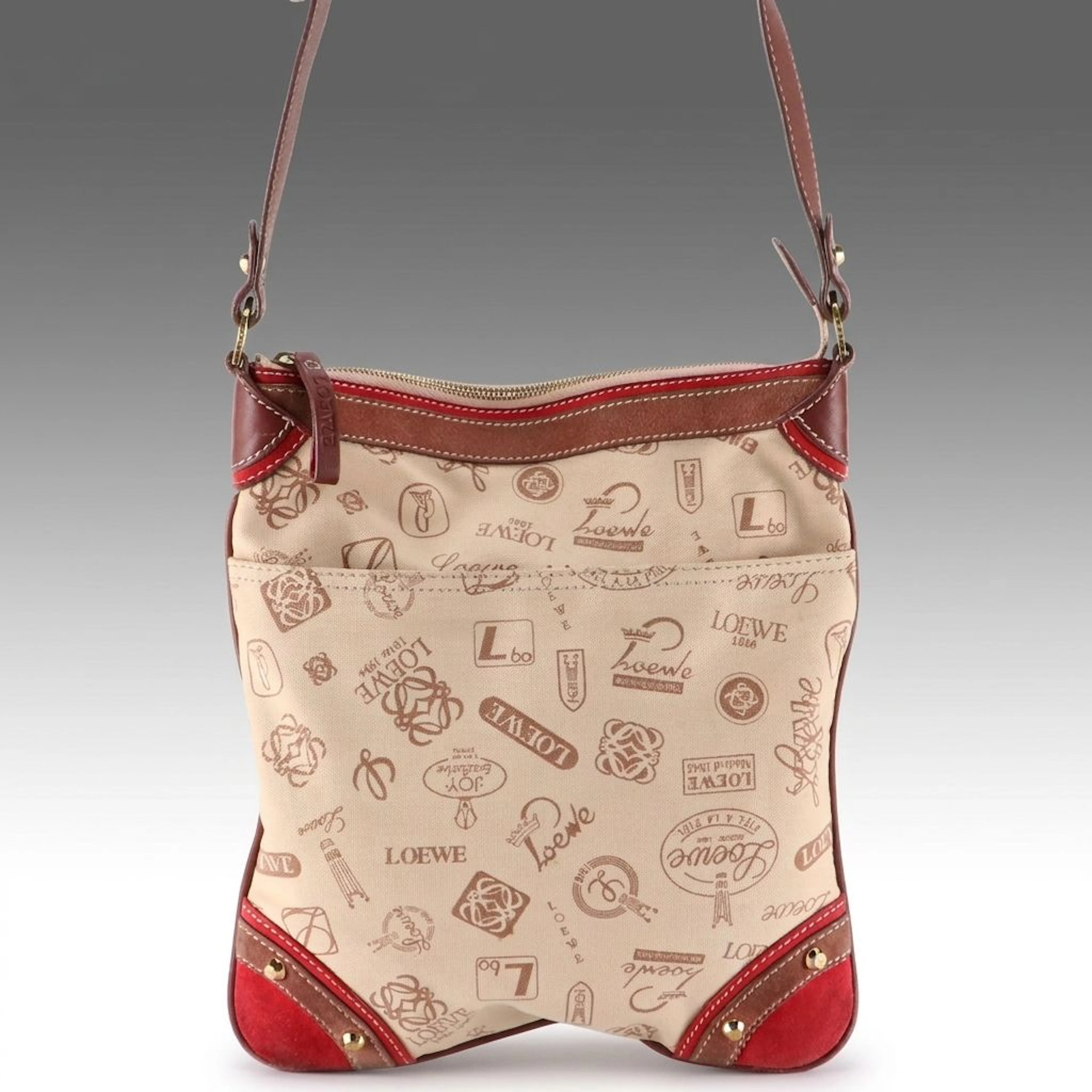 Loewe 160th Anniversary Shoulder Bag in Studded Logo Print Canvas & Leather