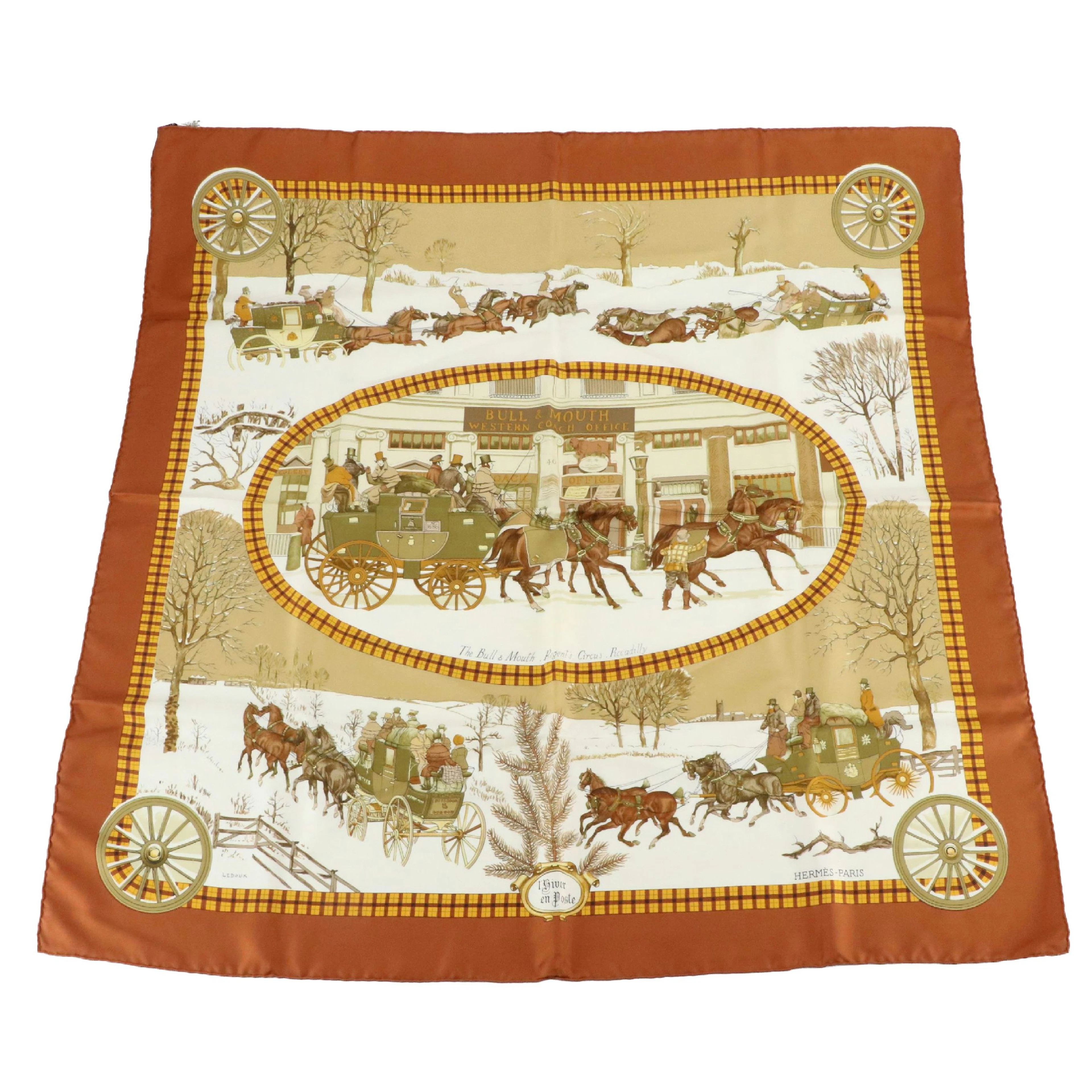 Hermès "L'Hiver en Poste" Scarf 90 in Silk Twill with Box