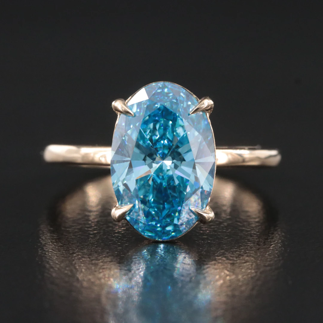14K 2.97 CT Fancy Blue Lab Grown Diamond Solitaire Ring