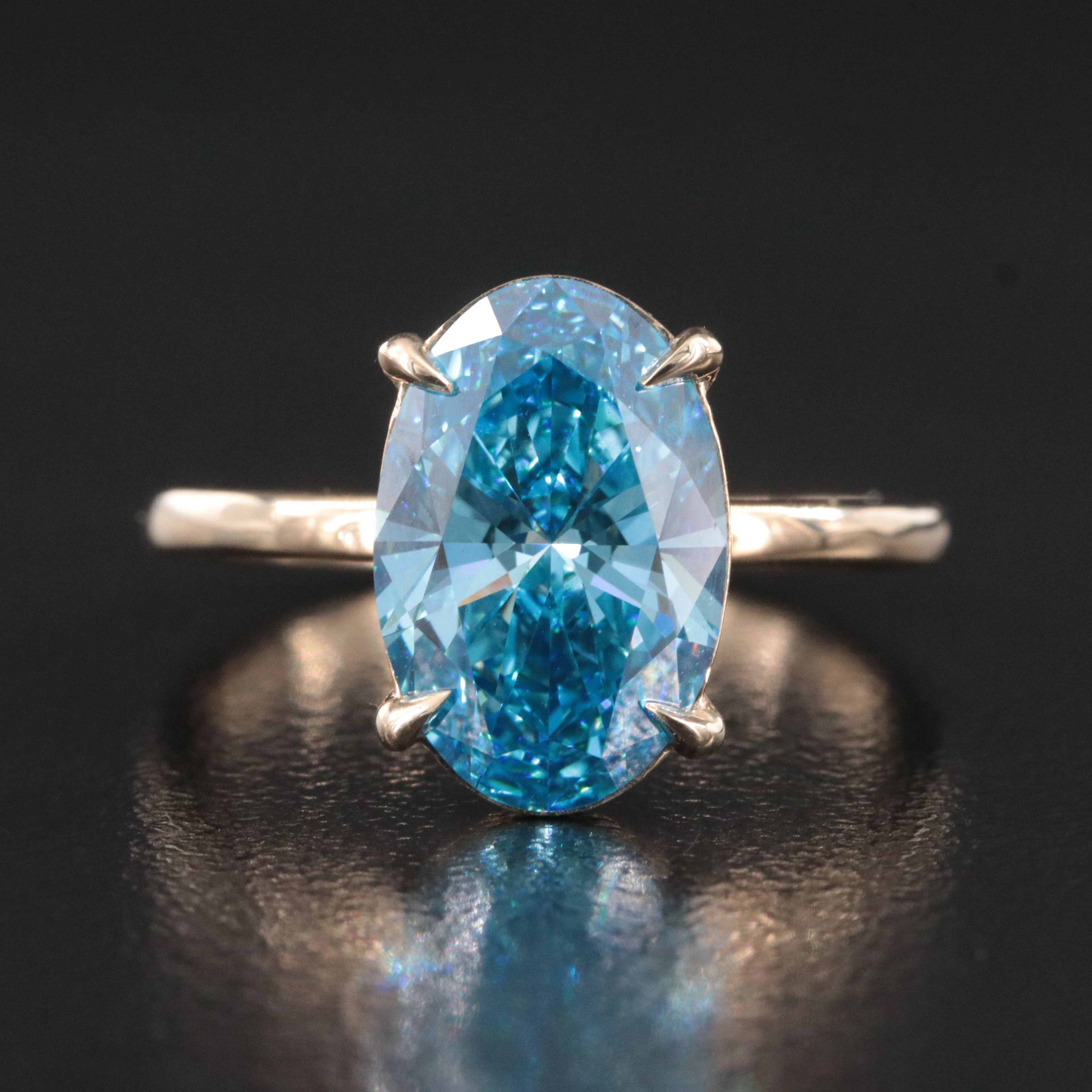 14K 2.97 CT Fancy Blue Lab Grown Diamond Solitaire Ring