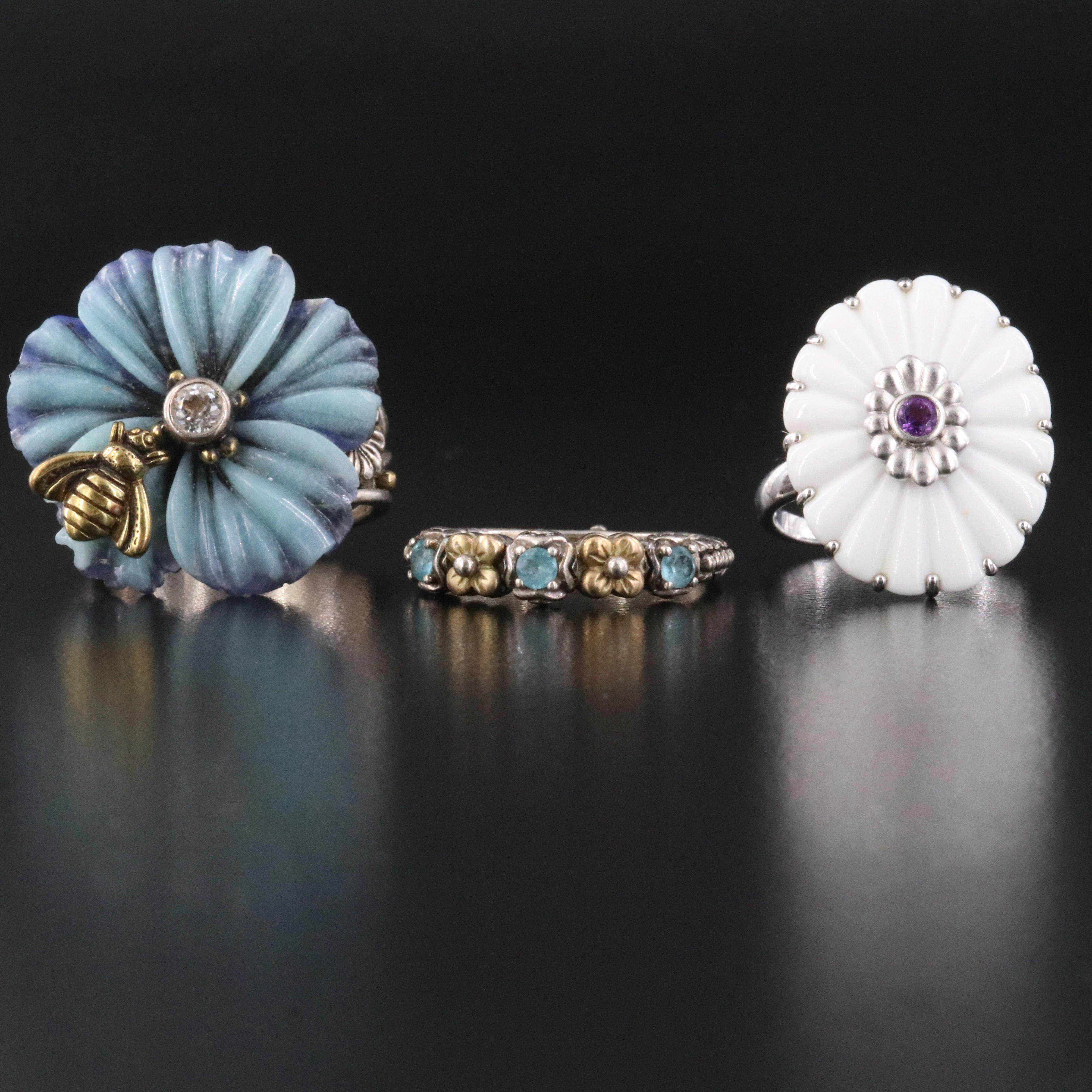 Barbara Bixby, Amethyst and Blue Topaz Featured in Sterling Rings