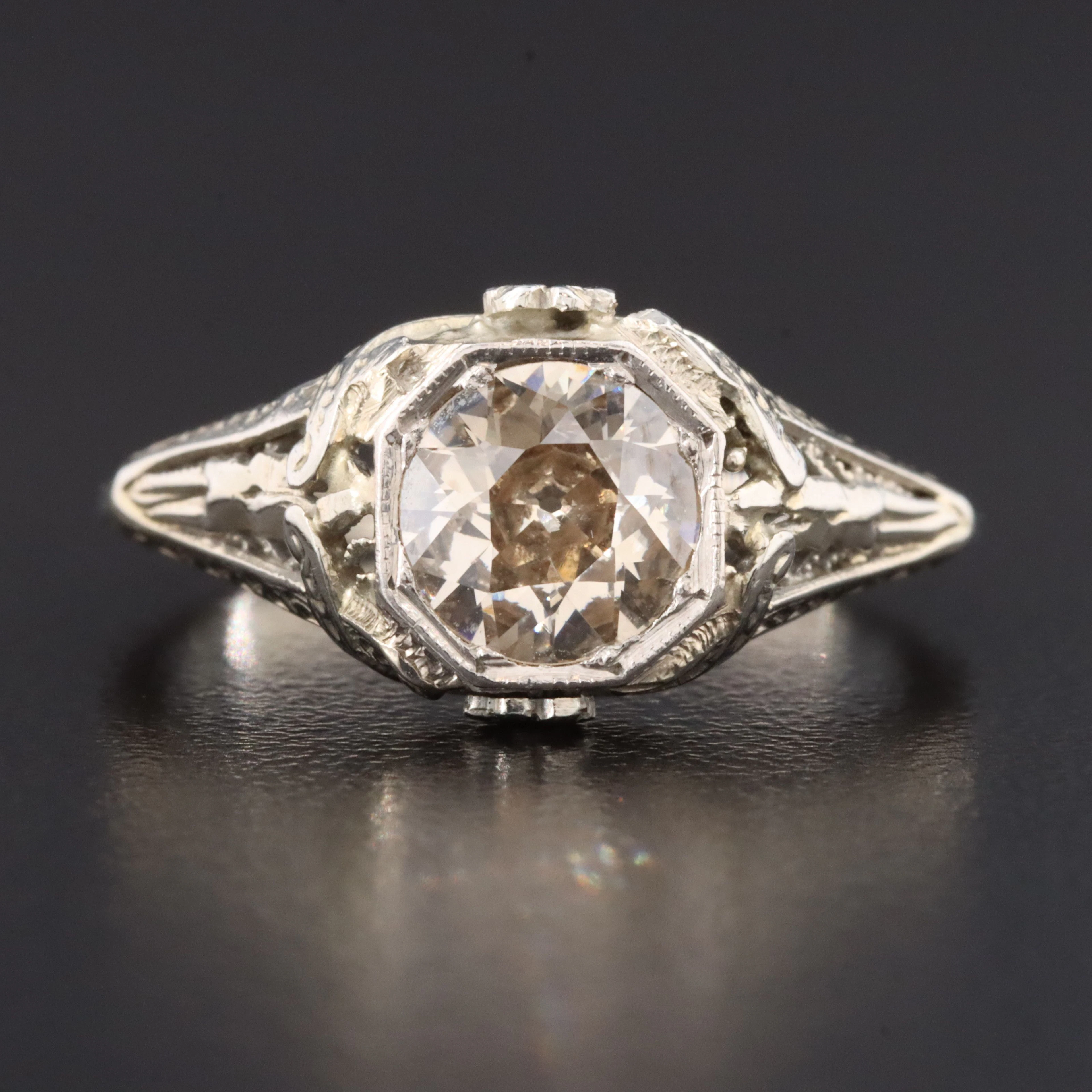 Antique 14K Diamond Ring with Palladium Accents