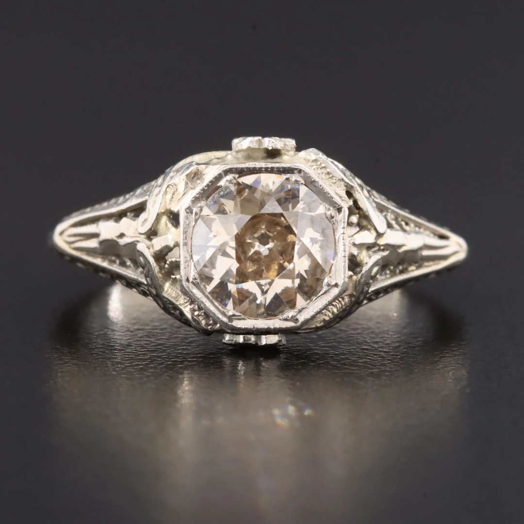 Antique 14K Diamond Ring with Palladium Accents