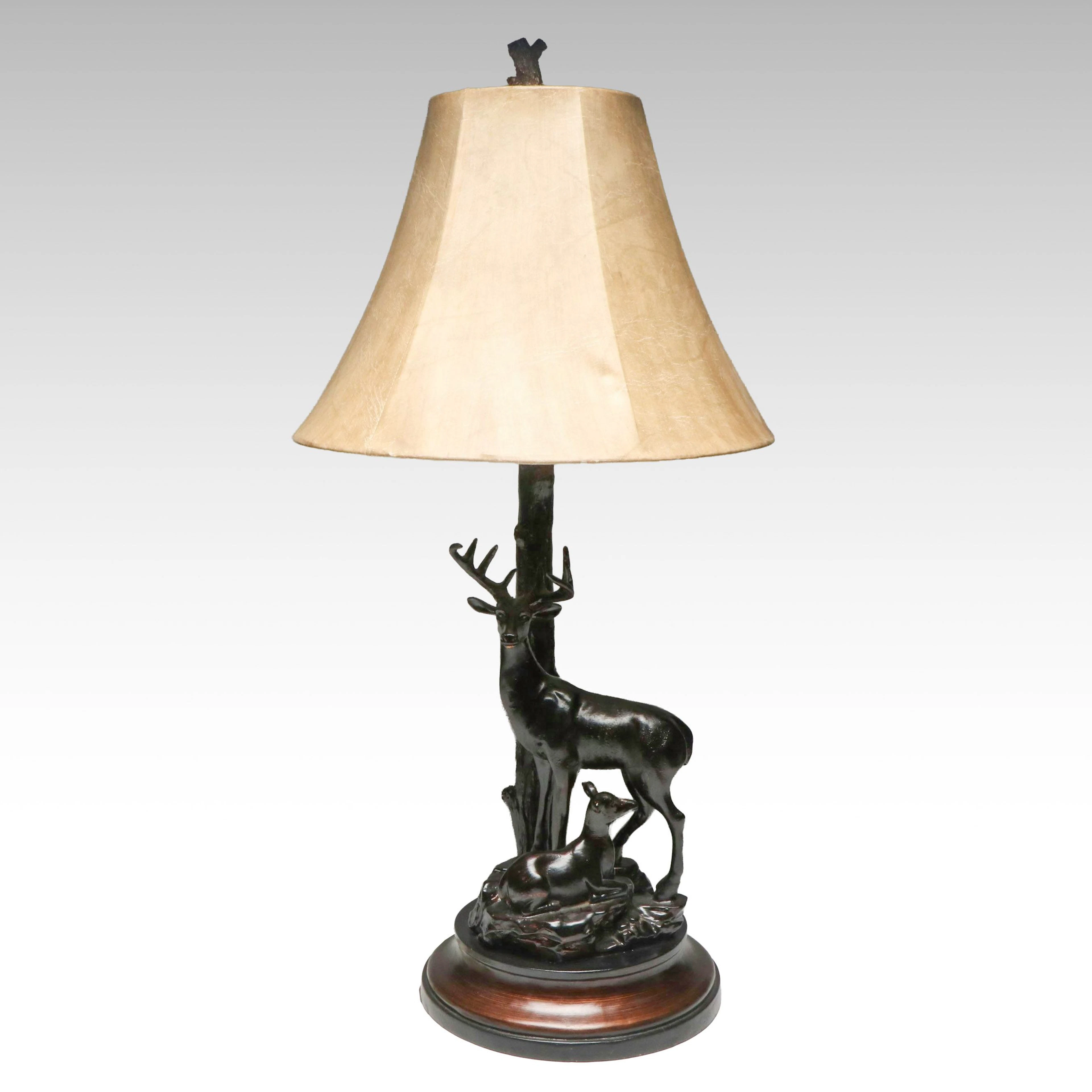 Bronze Finish Stag and Fawn with Tree Form Table Lamp, 21st Century