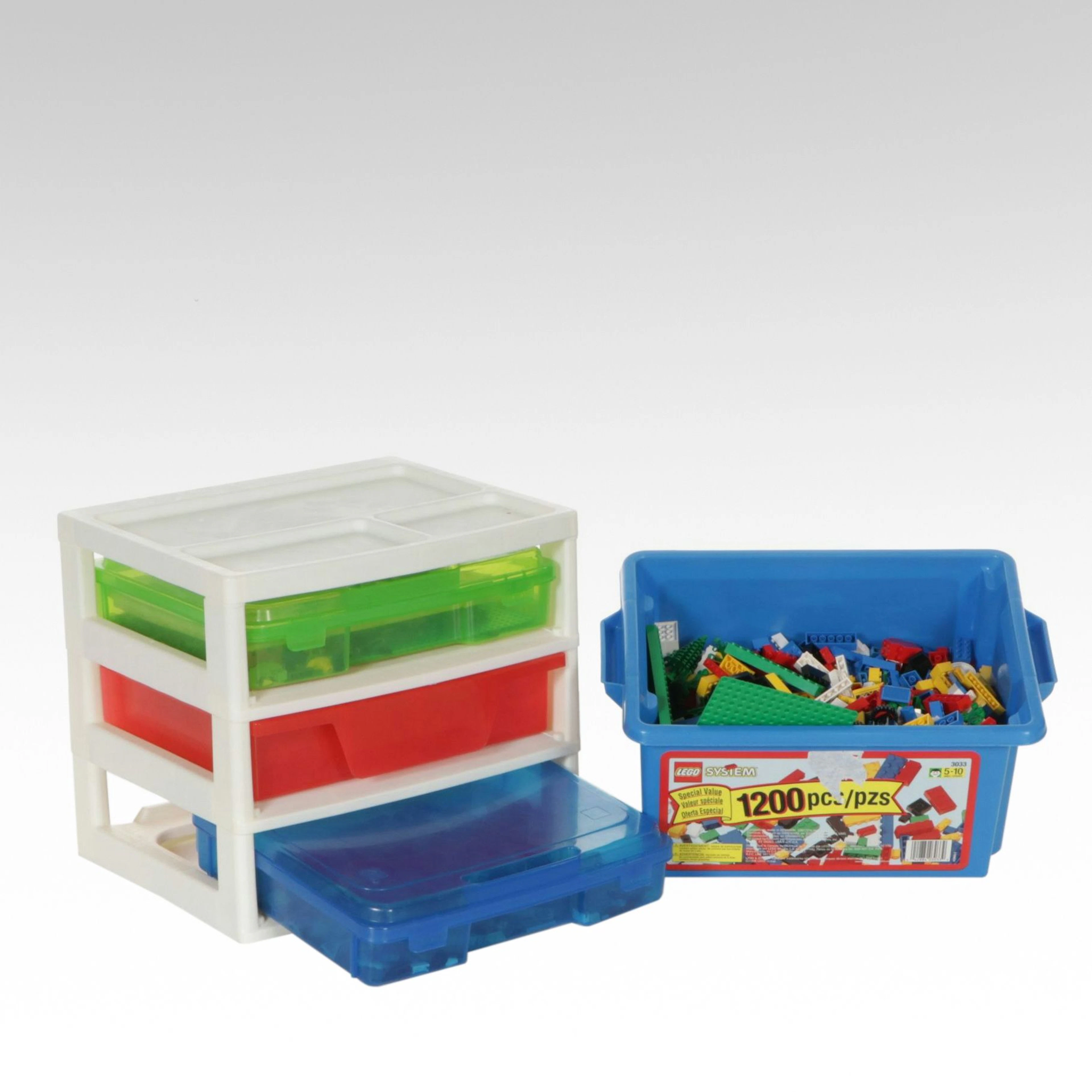 LEGO System Basics Tub of Blocks with Three-Drawer Organizer, Stickers and More