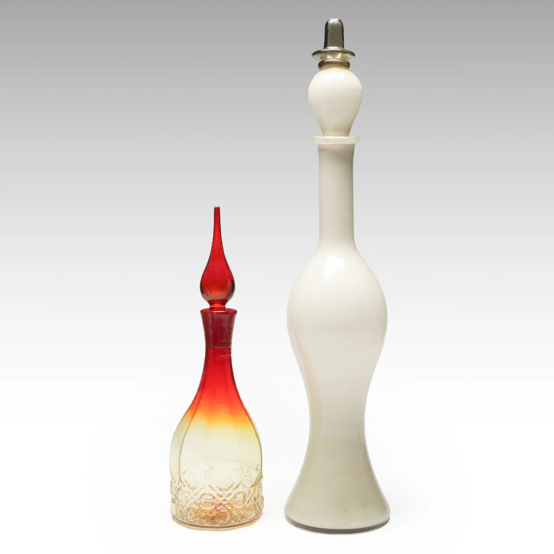 Vintage Amberina and White Glass Decanter, Mid-20th Century