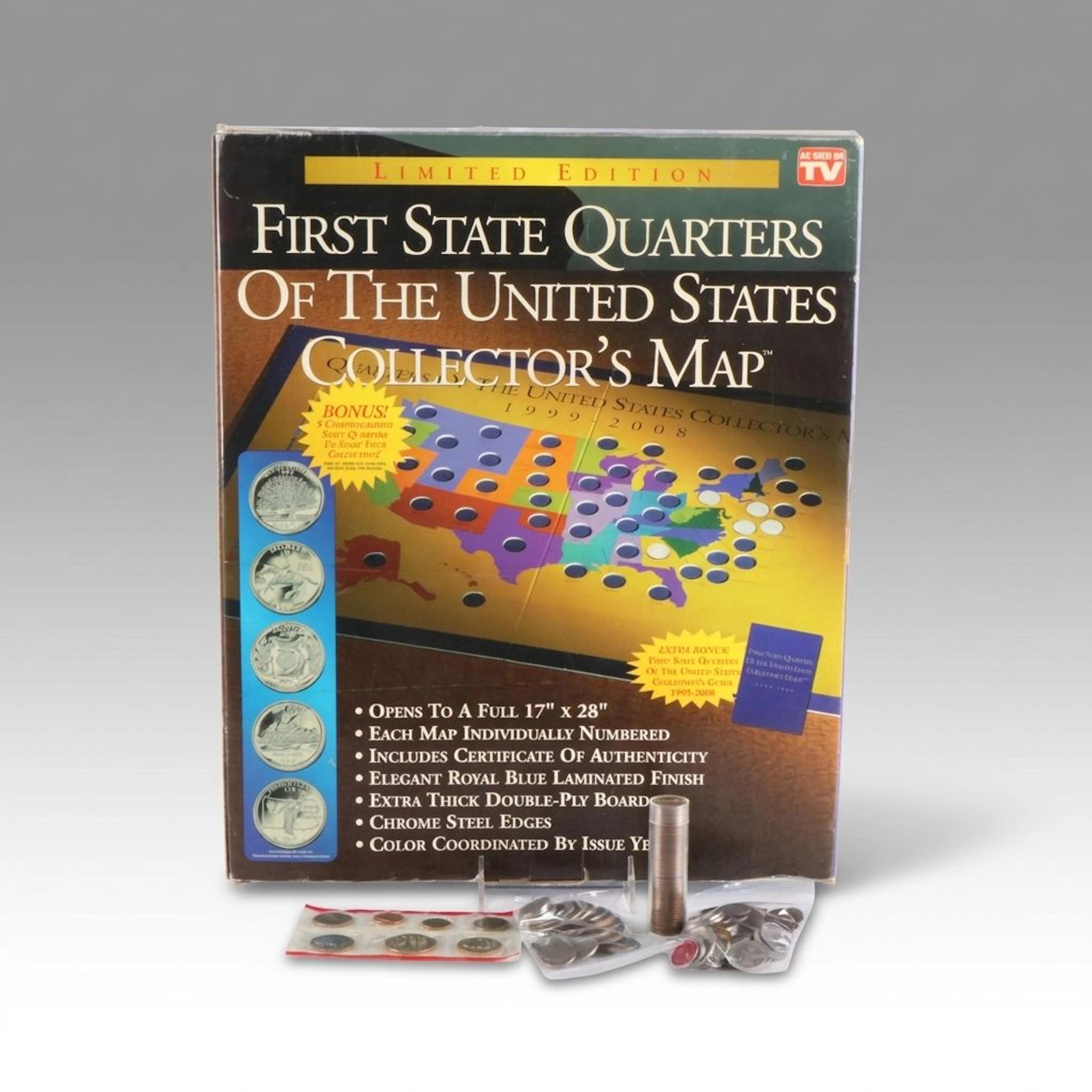 Collection of U.S.and Foreign Coins with Two State Quarter Maps