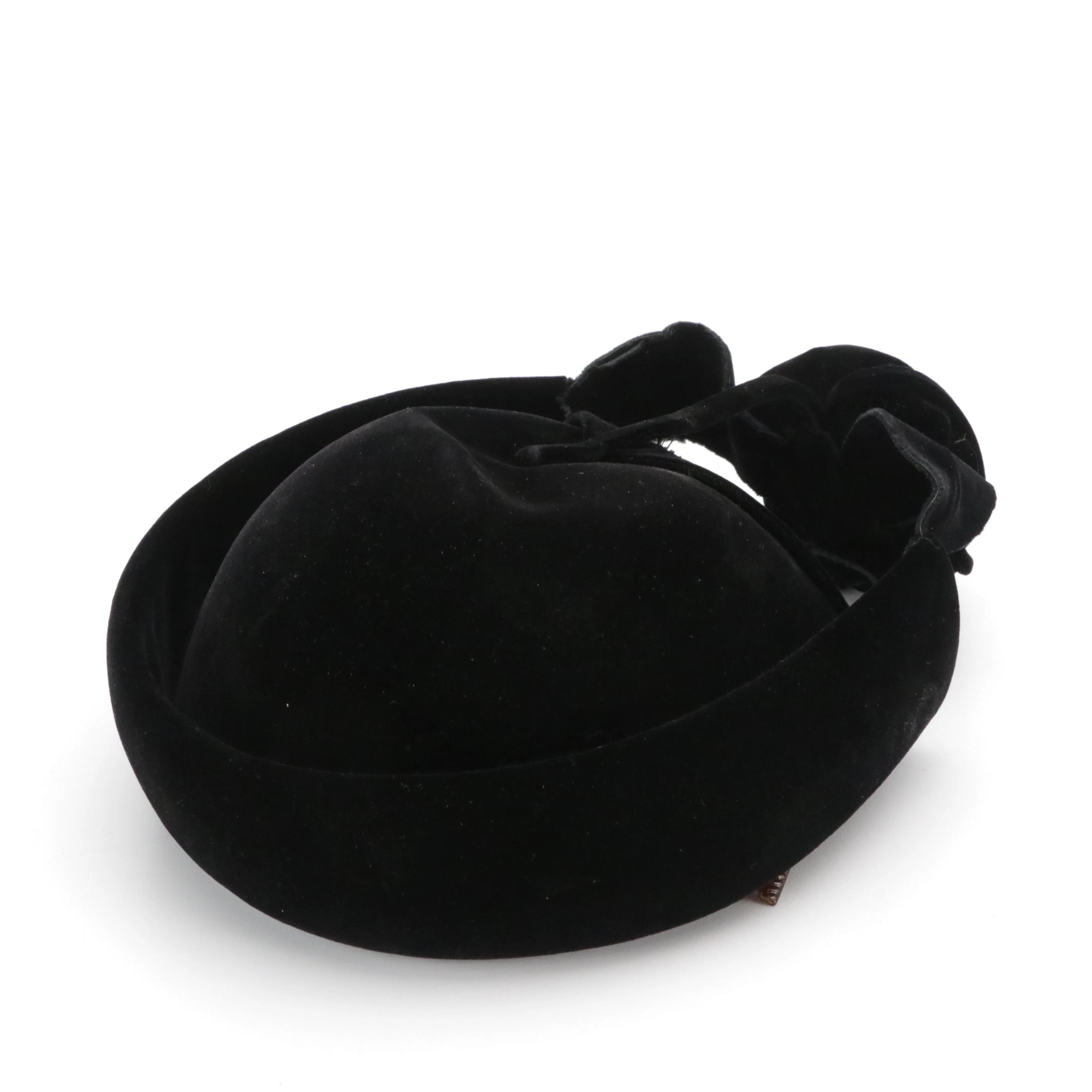 Hattie Carnegie Original Vintage Black Velvet Hat, With Box