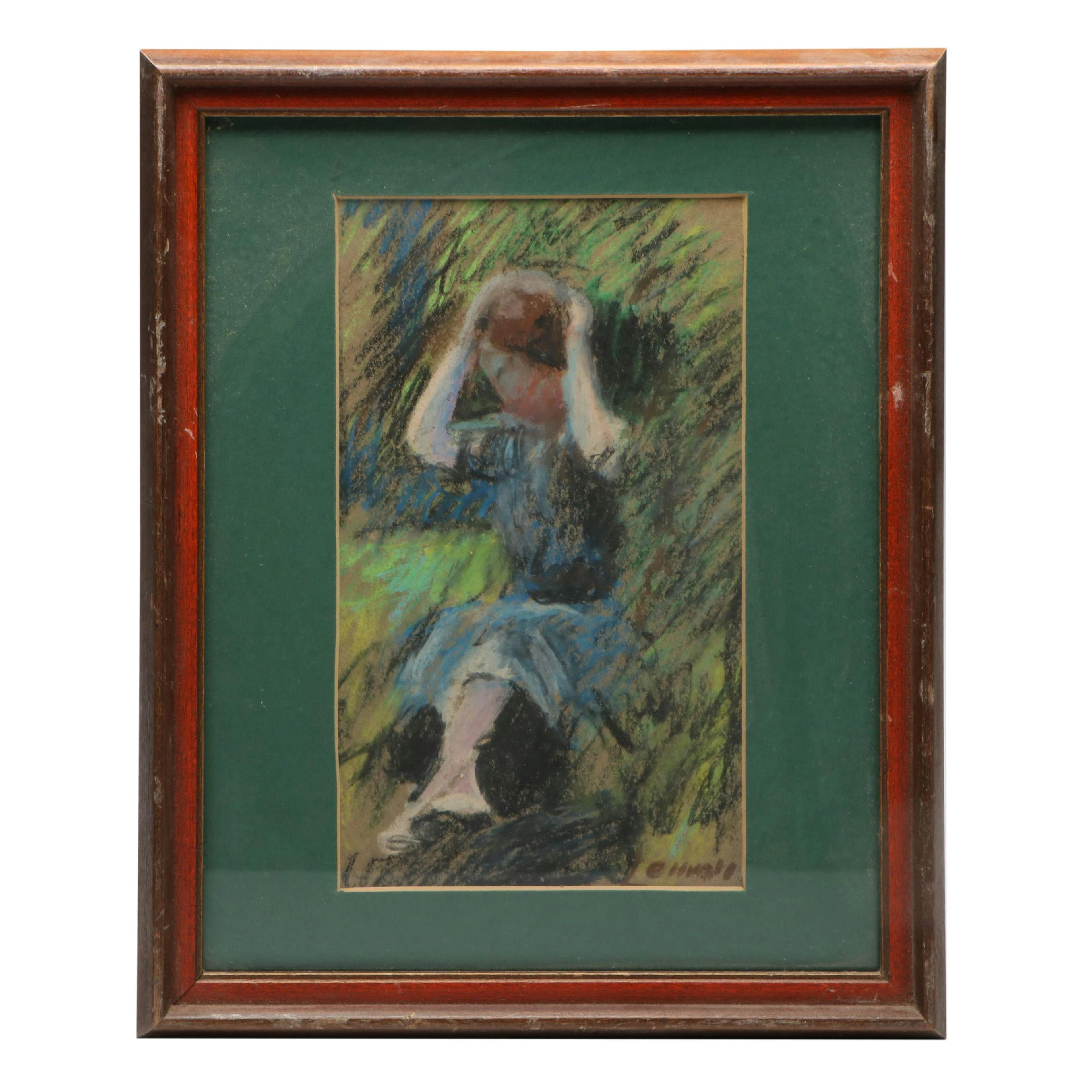 Susan Grisell Garden Portrait Oil Pastel Drawing
