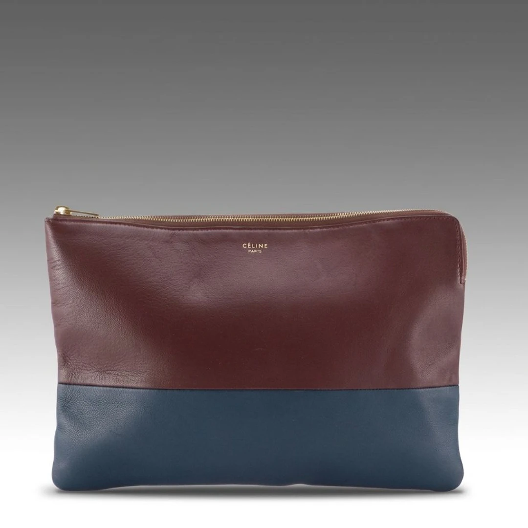 Céline Colorblock Lambskin Leather Solo Pouch Zip Clutch