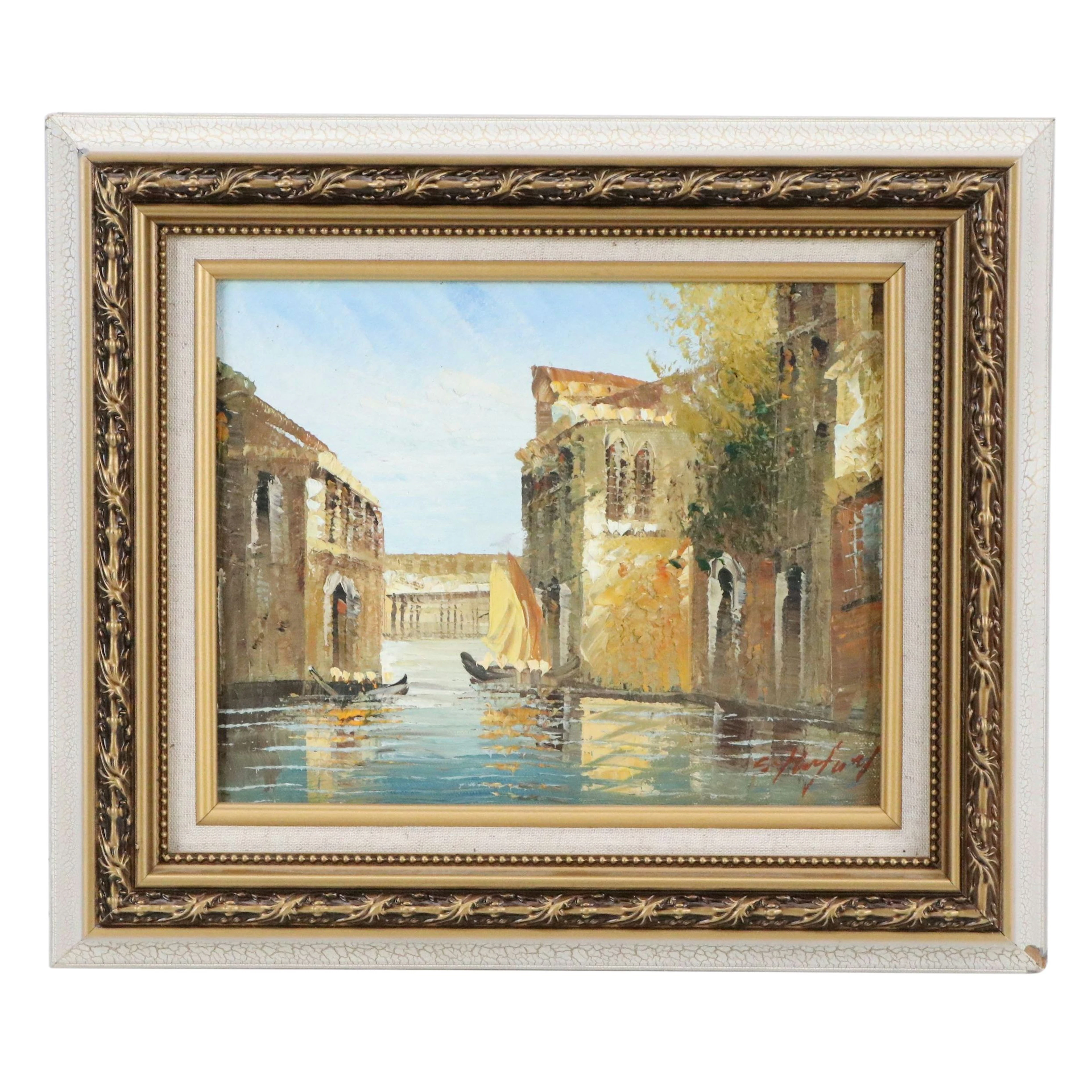 Impressionistic Oil Painting of Venetian Canal, Late 20th to 21st Century